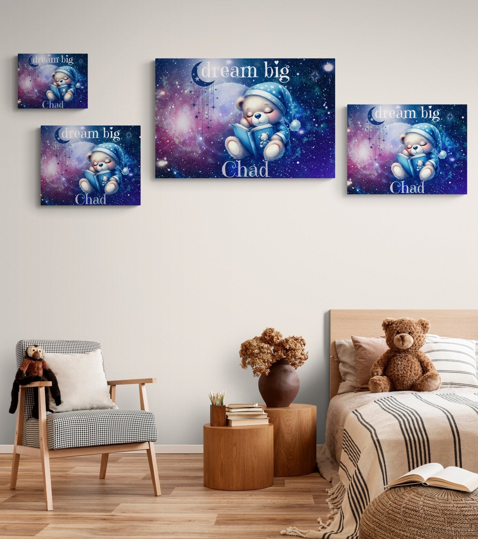 Dream Big, Personalized Sleeping Bear, Blue - Janlyn's Crafts