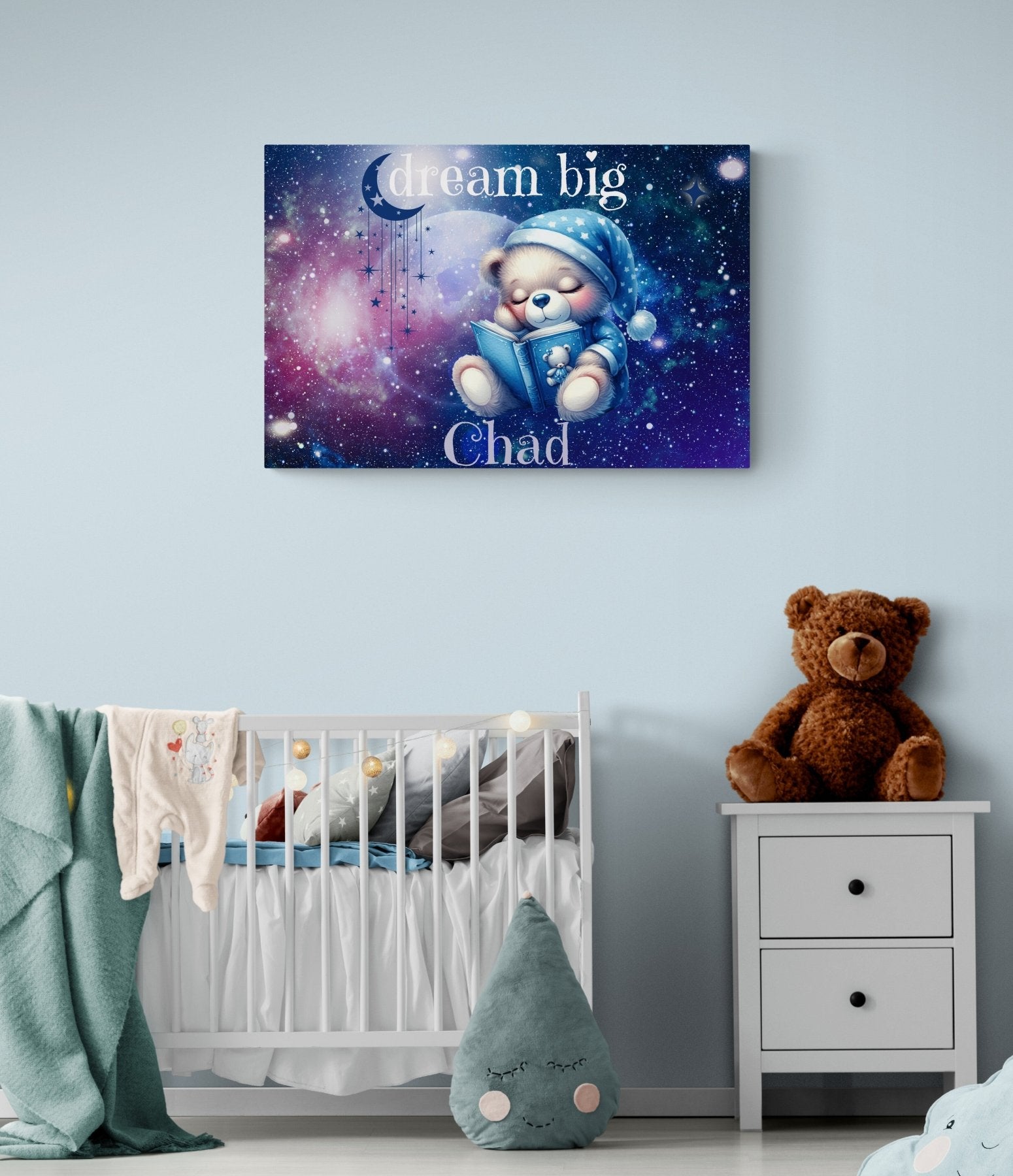 Dream Big, Personalized Sleeping Bear, Blue - Janlyn's Crafts