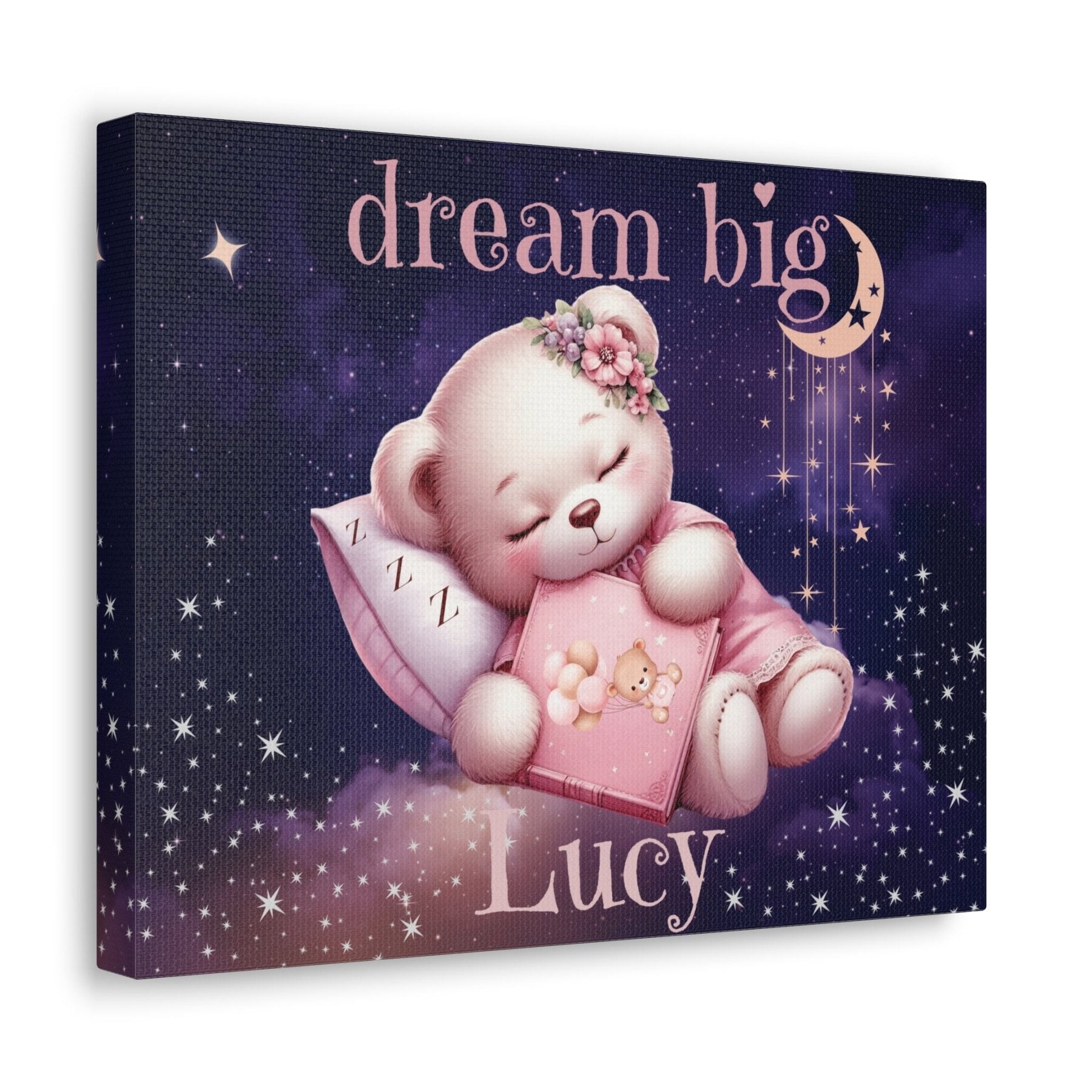 Dream Big, Personalized Sleeping Bear, Pink - Janlyn's Crafts