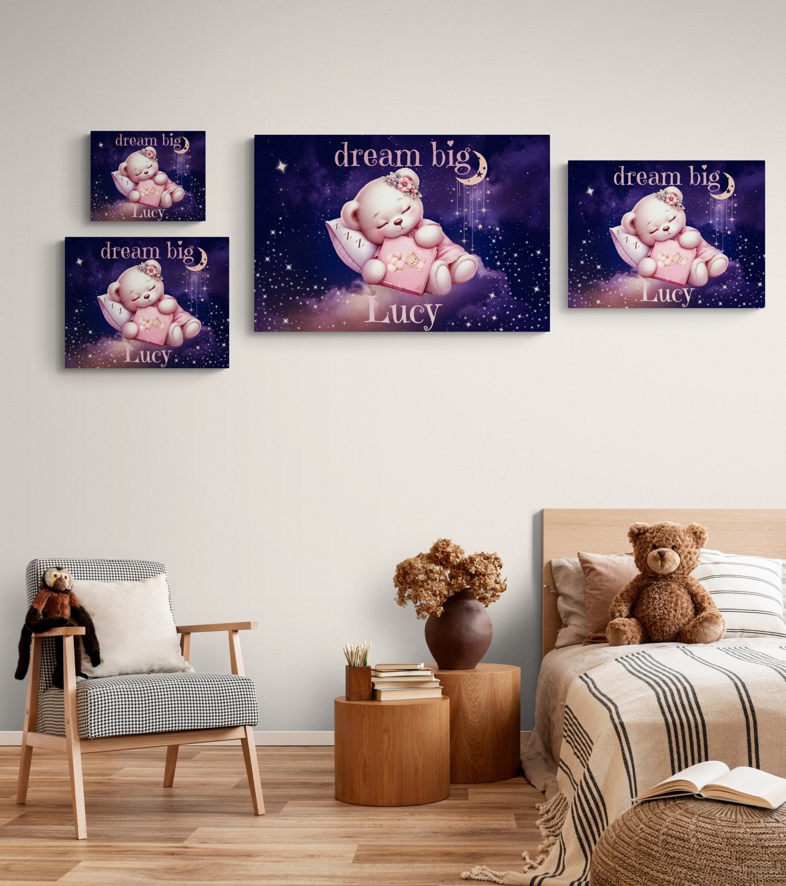 Dream Big, Personalized Sleeping Bear, Pink - Janlyn's Crafts