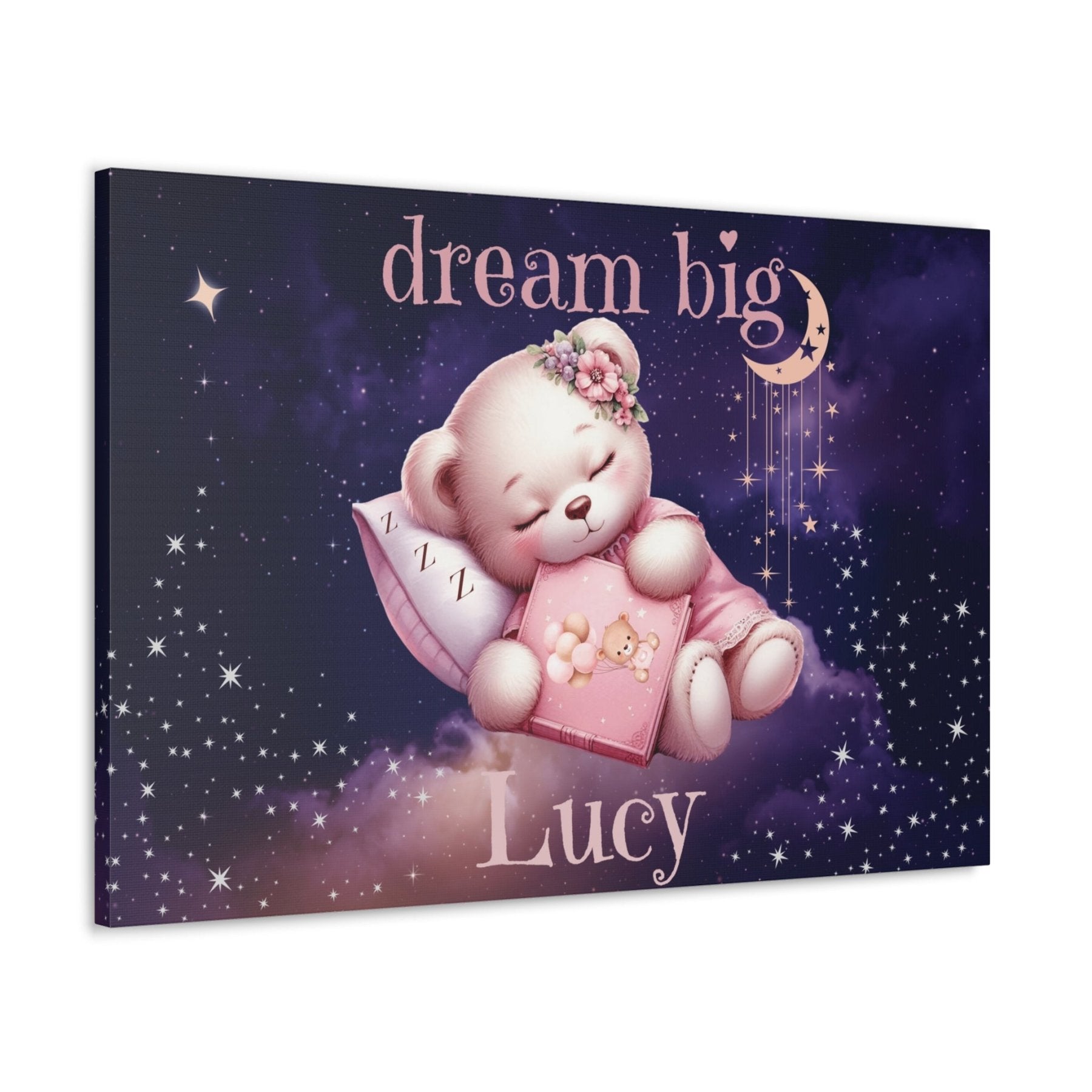 Dream Big, Personalized Sleeping Bear, Pink - Janlyn's Crafts