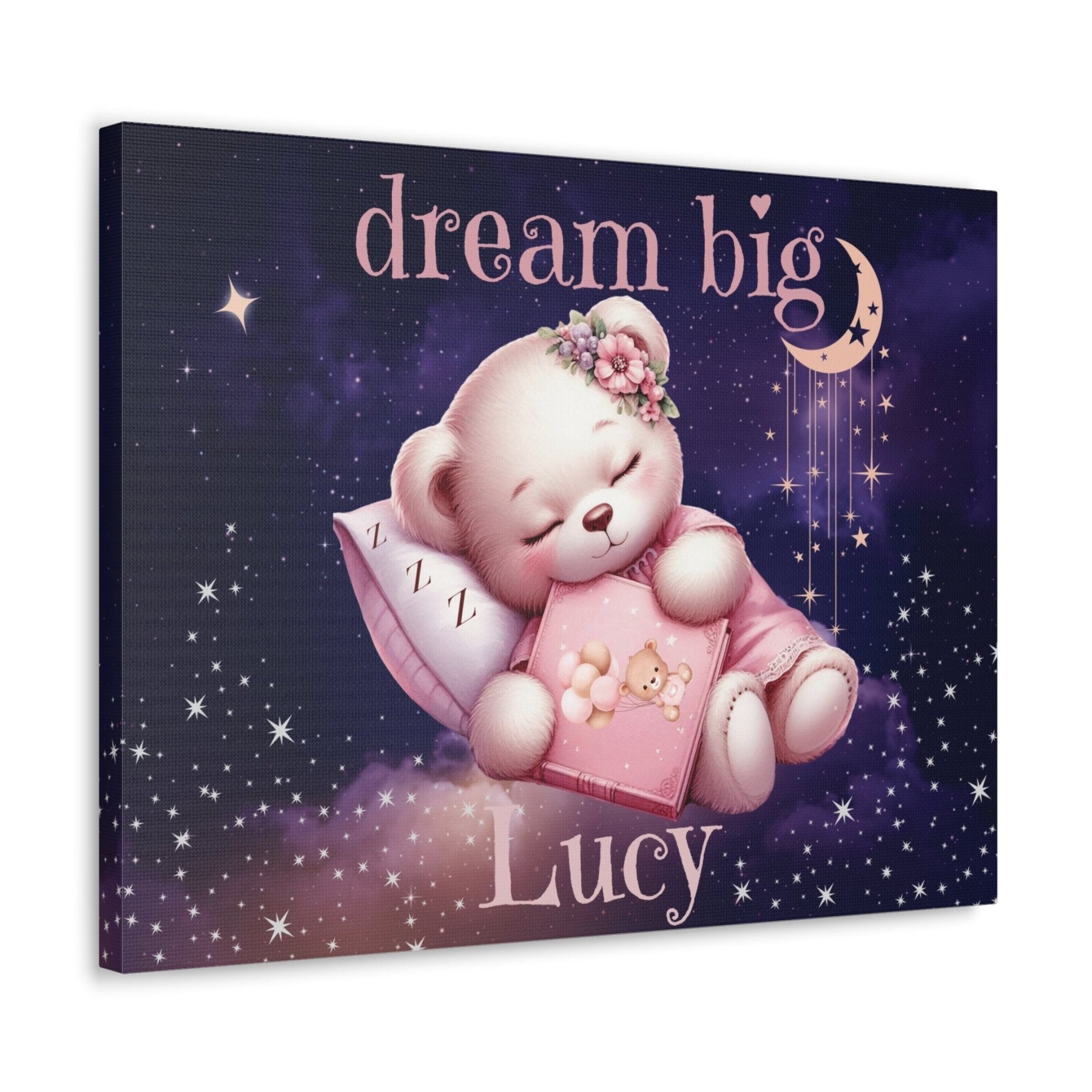 Dream Big, Personalized Sleeping Bear, Pink - Janlyn's Crafts