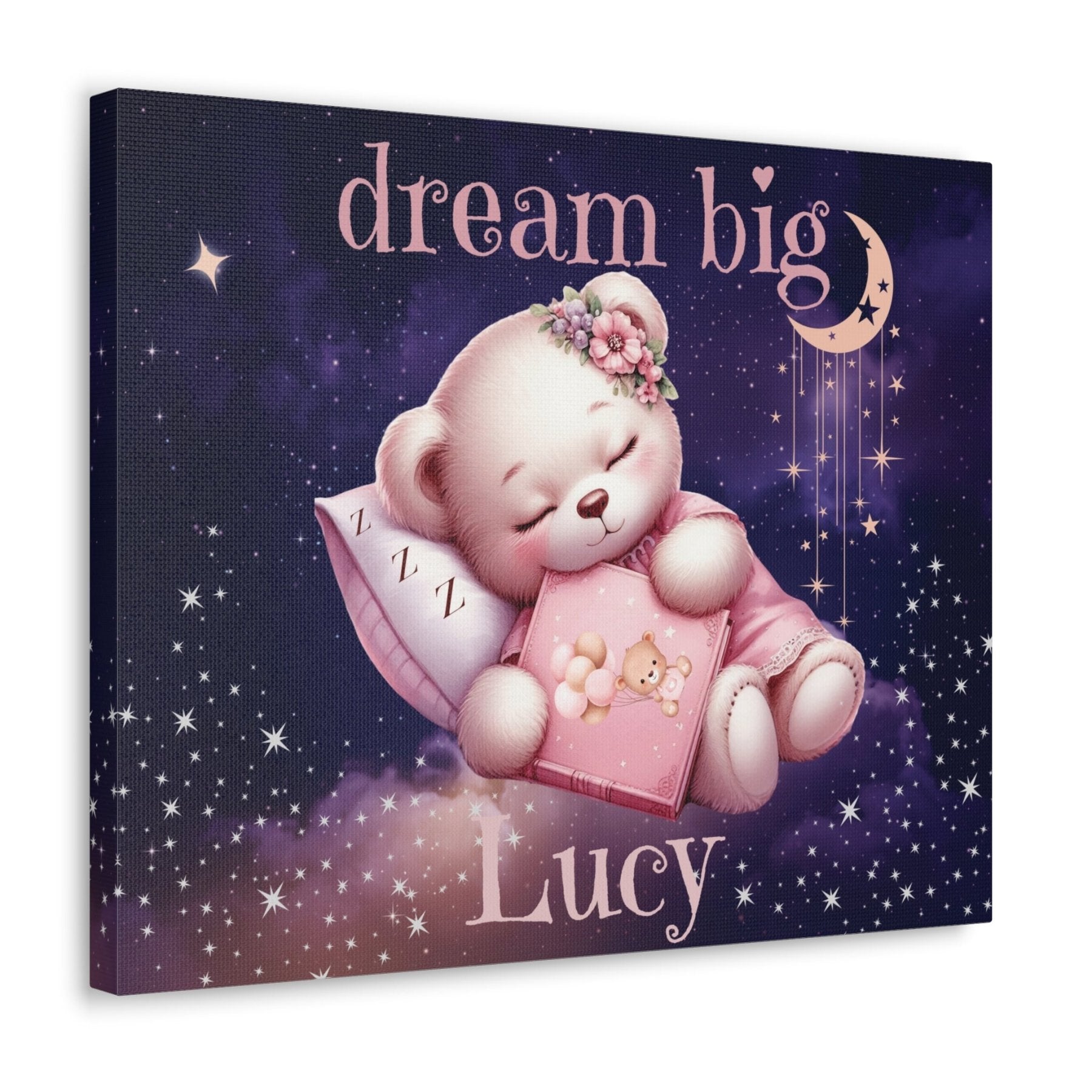 Dream Big, Personalized Sleeping Bear, Pink - Janlyn's Crafts