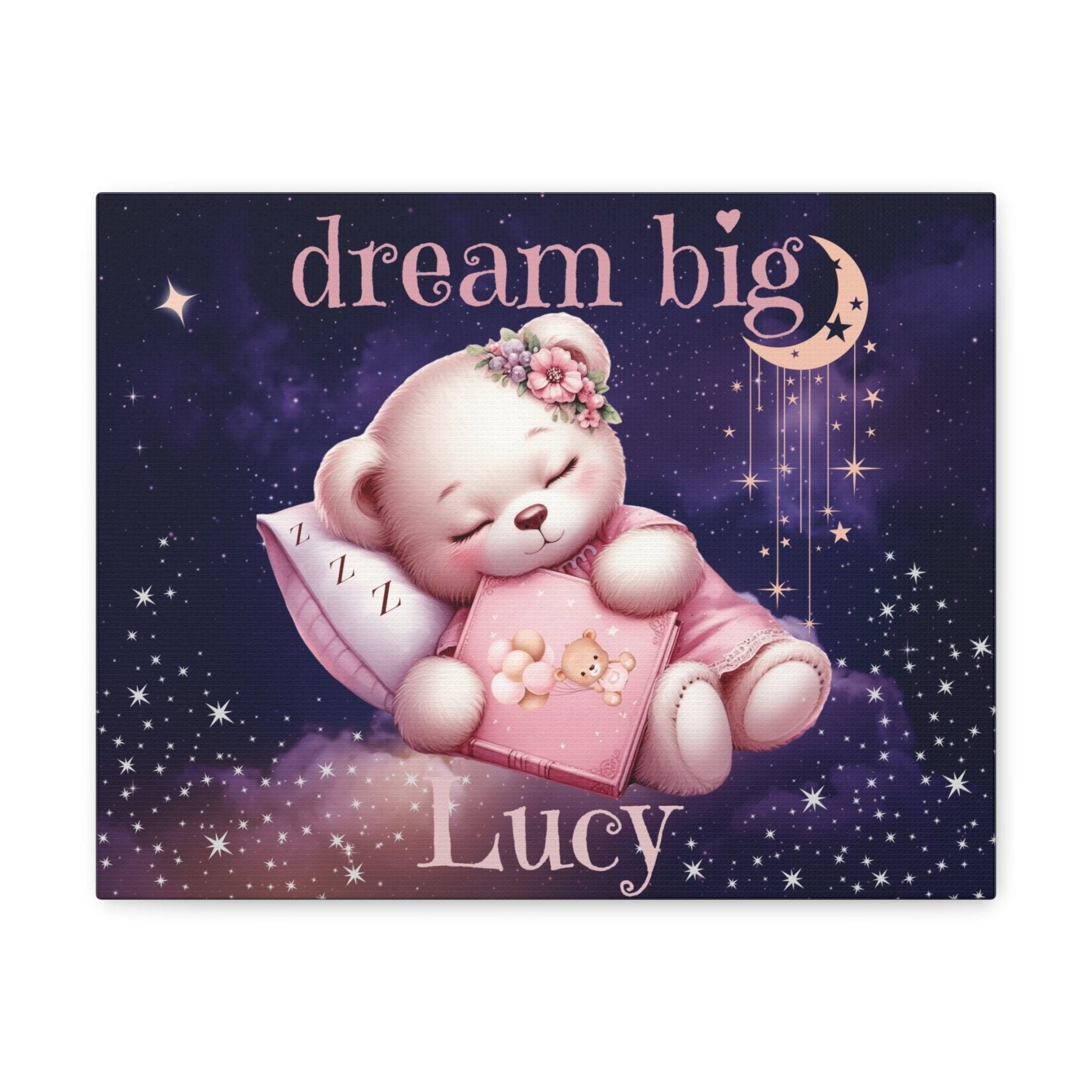 Dream Big, Personalized Sleeping Bear, Pink - Janlyn's Crafts