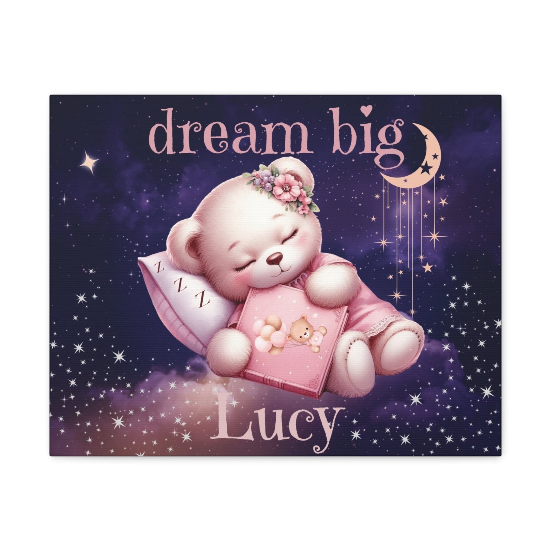 Dream Big, Personalized Sleeping Bear, Pink - Janlyn's Crafts