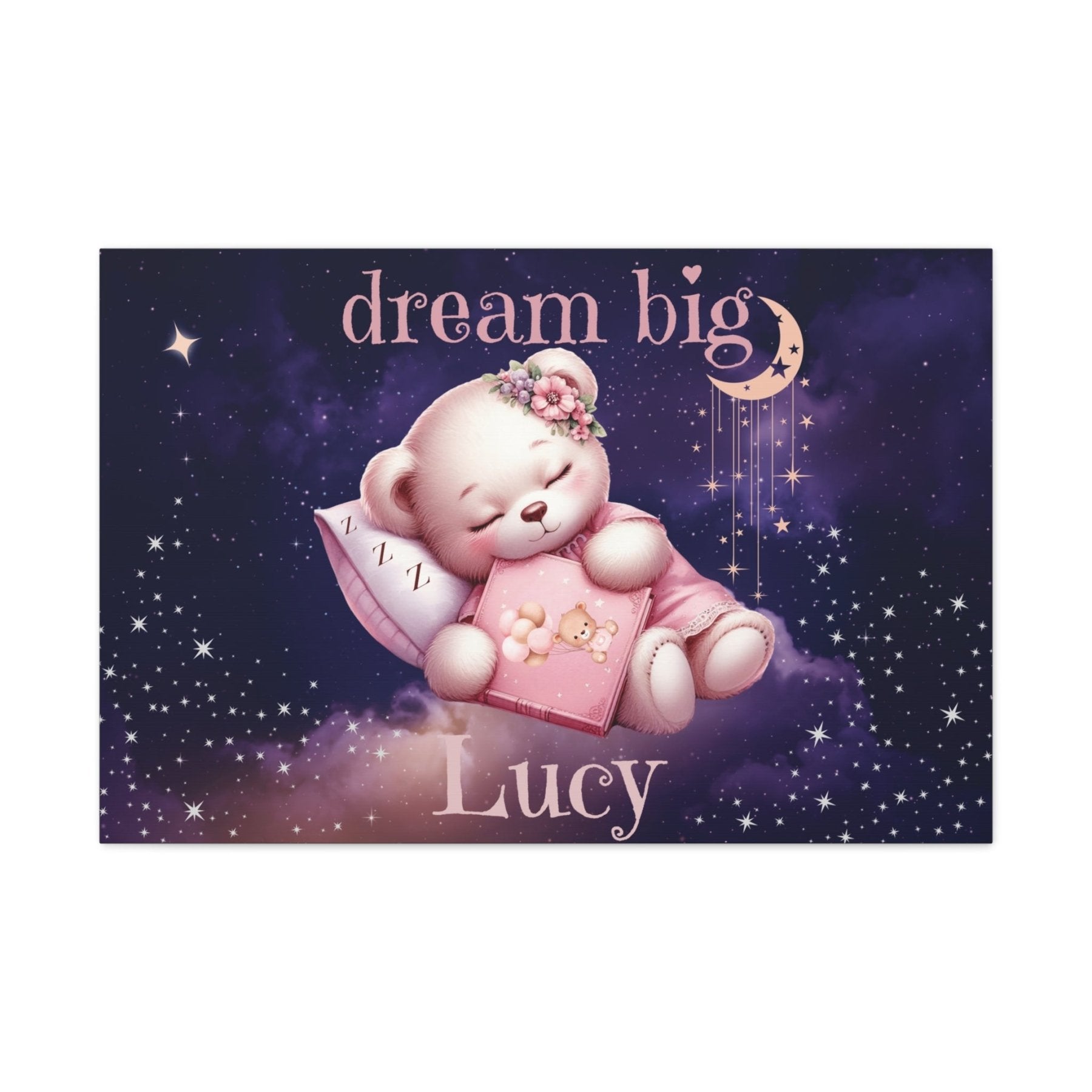 Dream Big, Personalized Sleeping Bear, Pink - Janlyn's Crafts