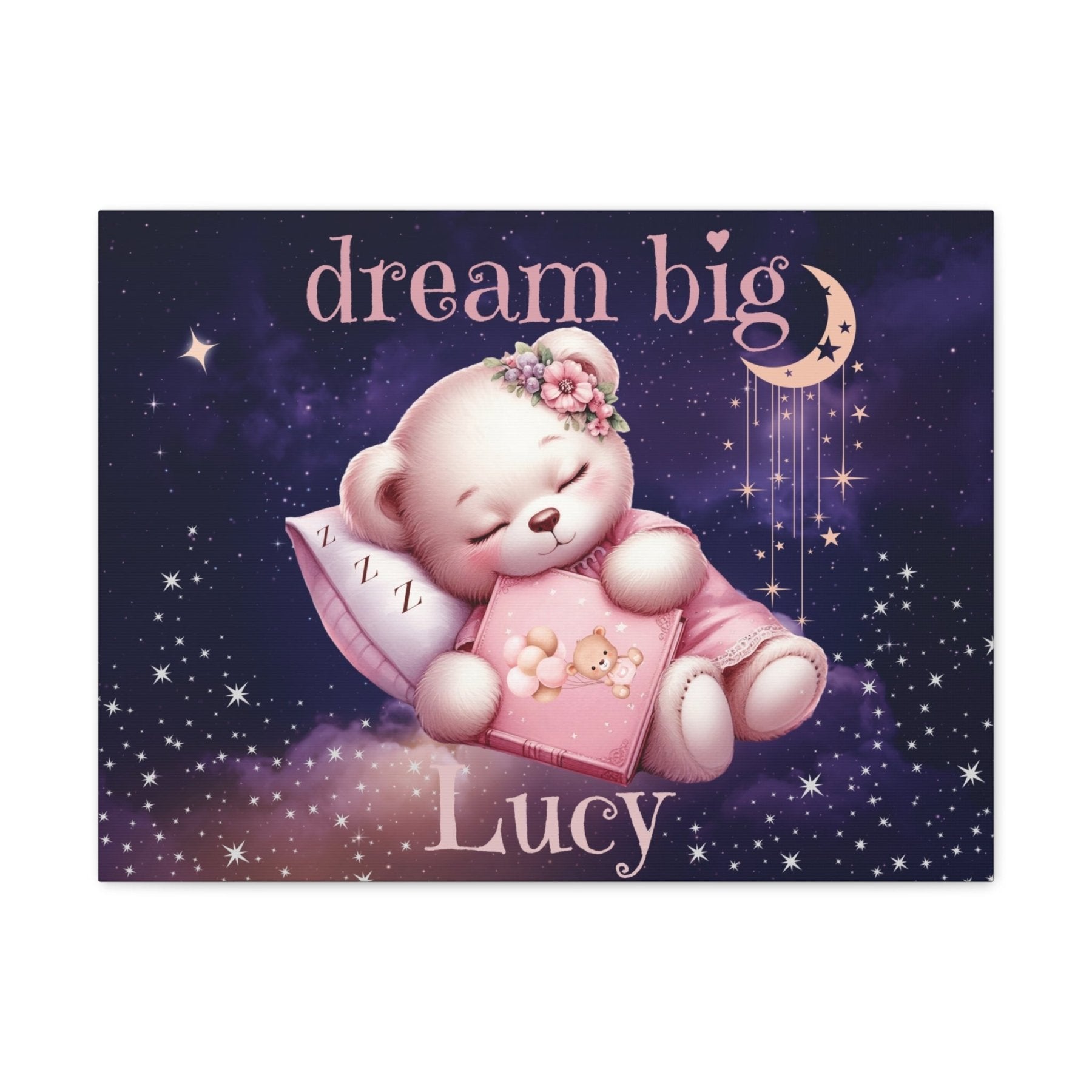 Dream Big, Personalized Sleeping Bear, Pink - Janlyn's Crafts