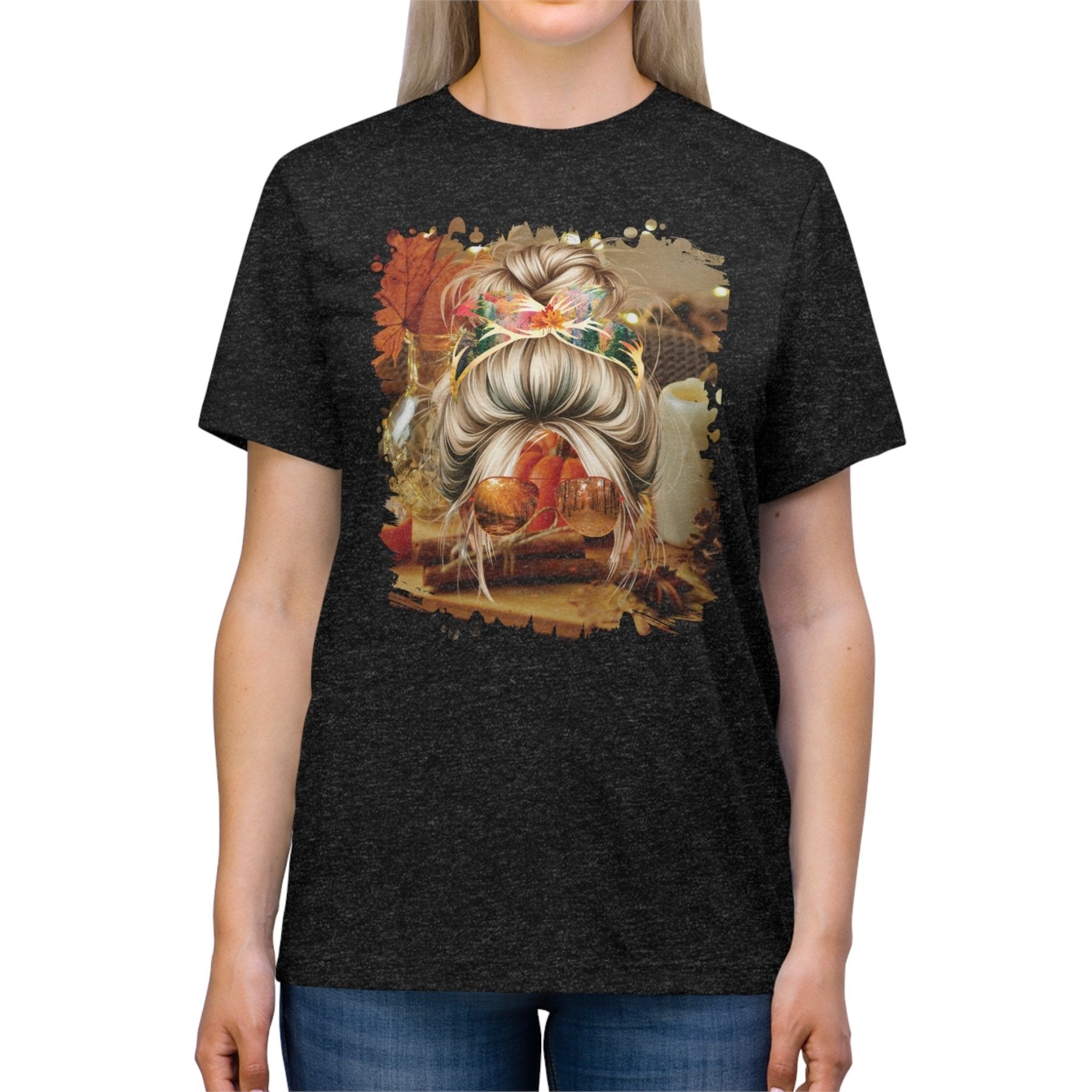 Fall Home, Blond Hair Messy Bun, Unisex Triblend T - Shirt - Janlyn's Crafts