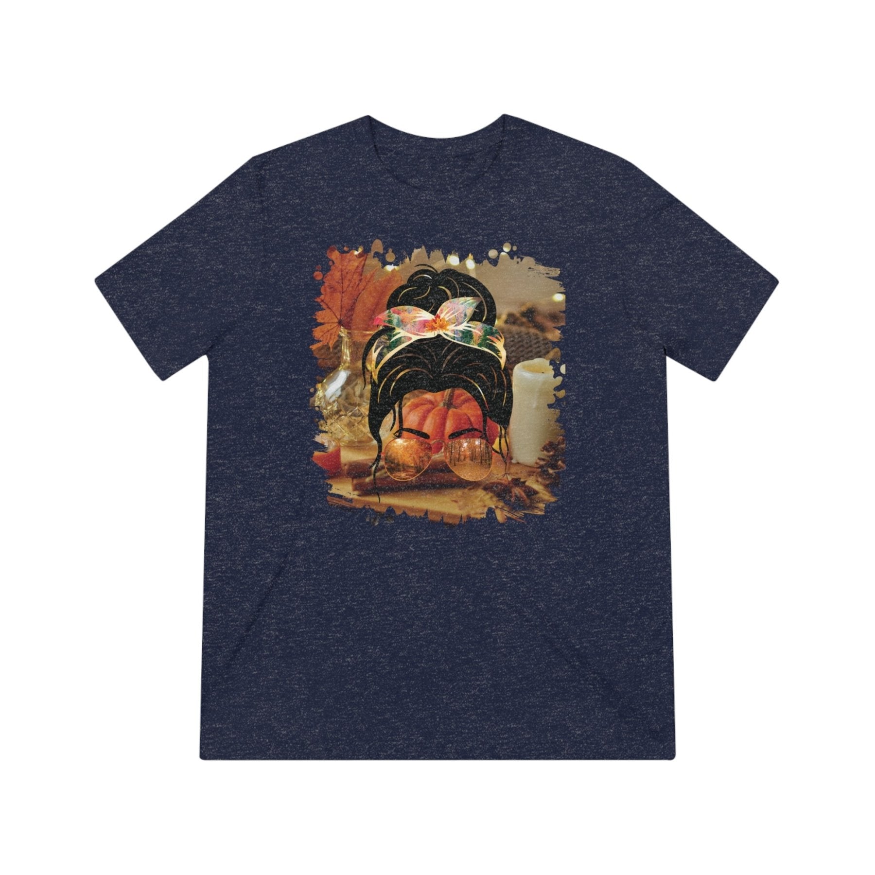 Fall Home, Dark Hair Messy Bun, Unisex Triblend T - Shirt - Janlyn's Crafts