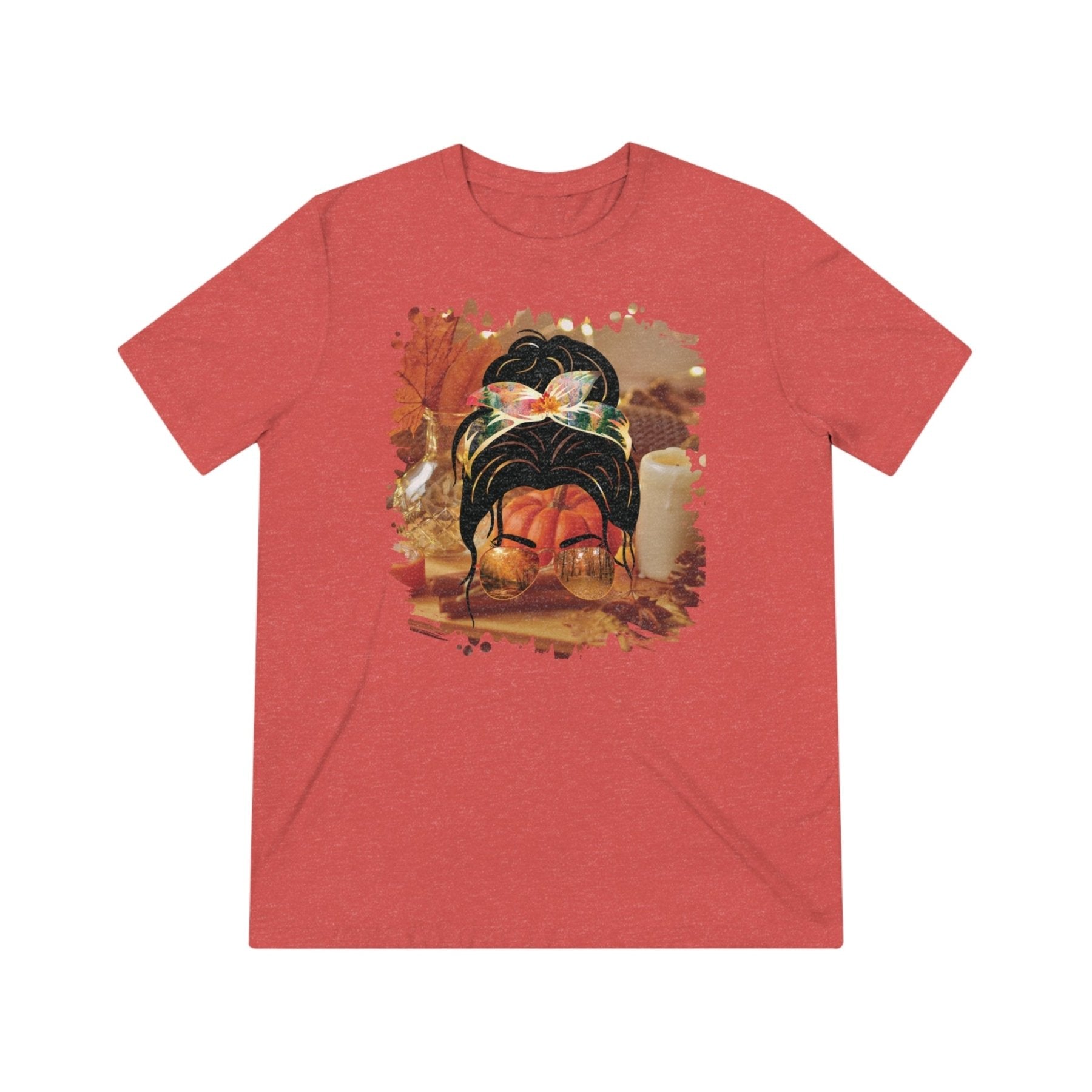 Fall Home, Dark Hair Messy Bun, Unisex Triblend T - Shirt - Janlyn's Crafts