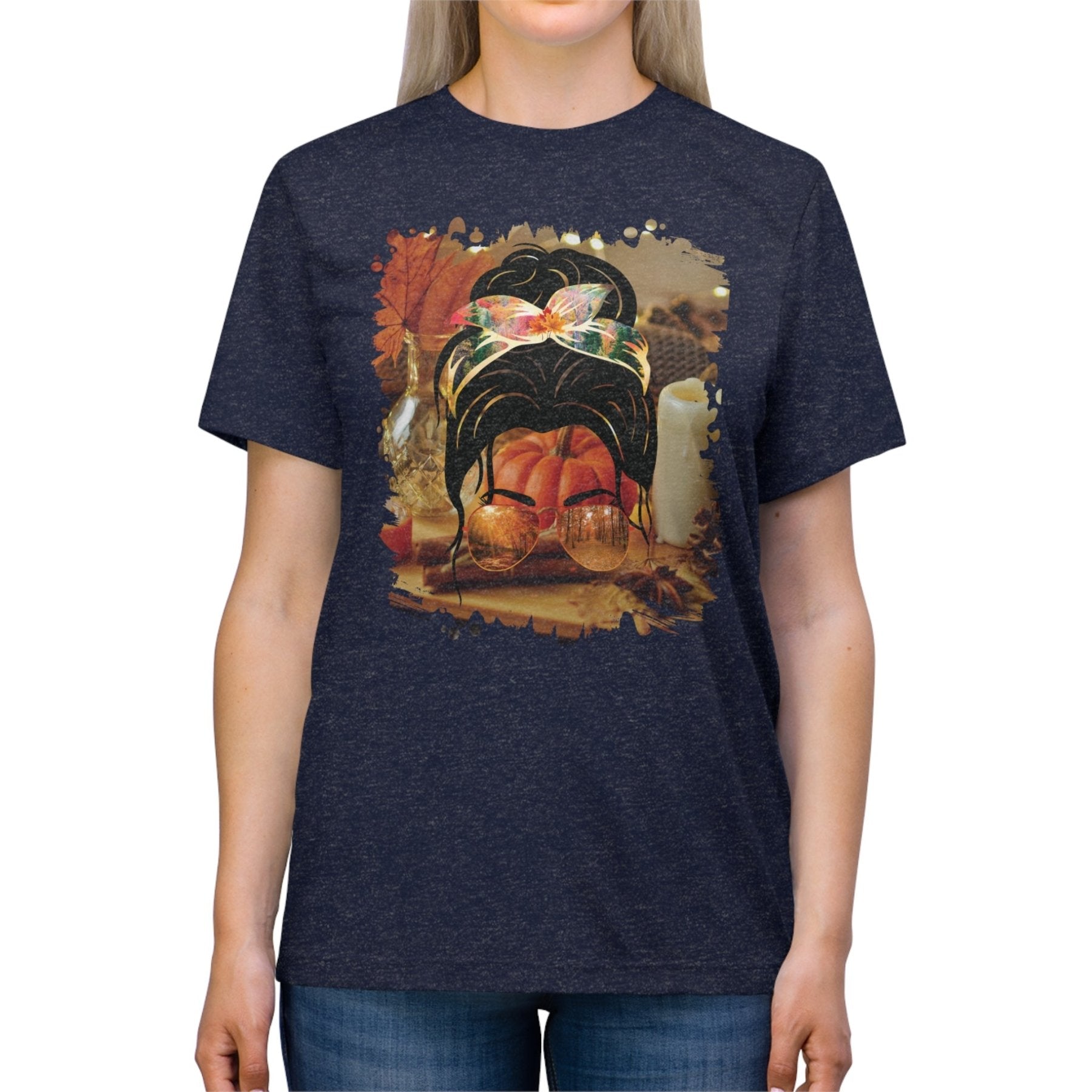 Fall Home, Dark Hair Messy Bun, Unisex Triblend T - Shirt - Janlyn's Crafts