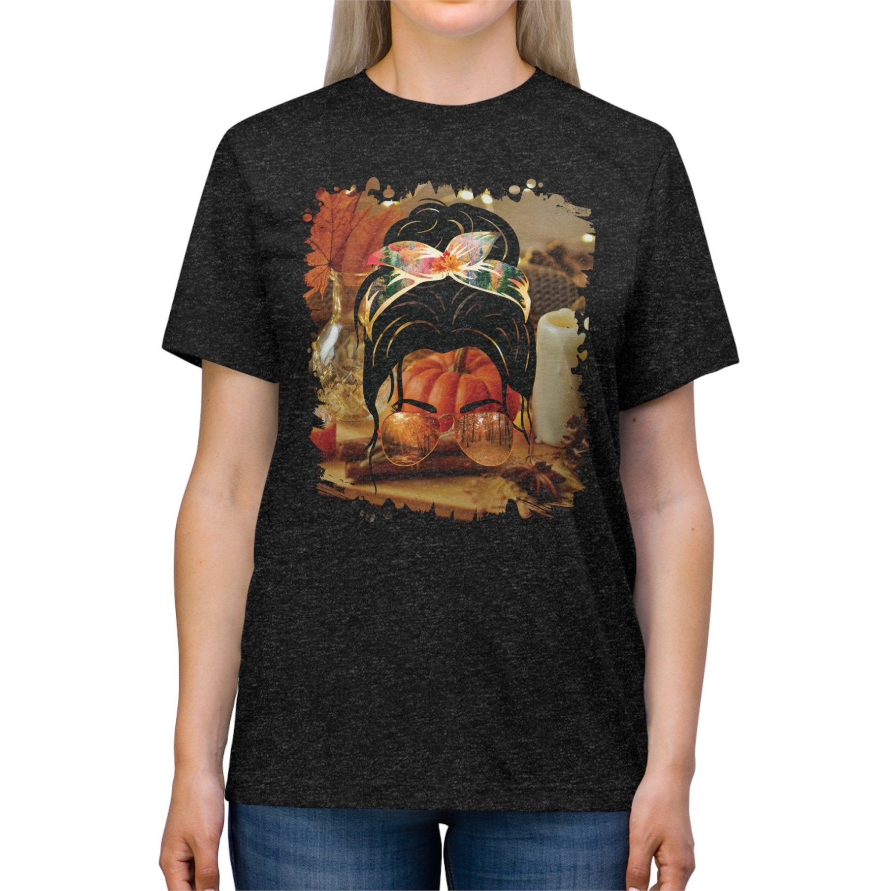 Fall Home, Dark Hair Messy Bun, Unisex Triblend T - Shirt - Janlyn's Crafts