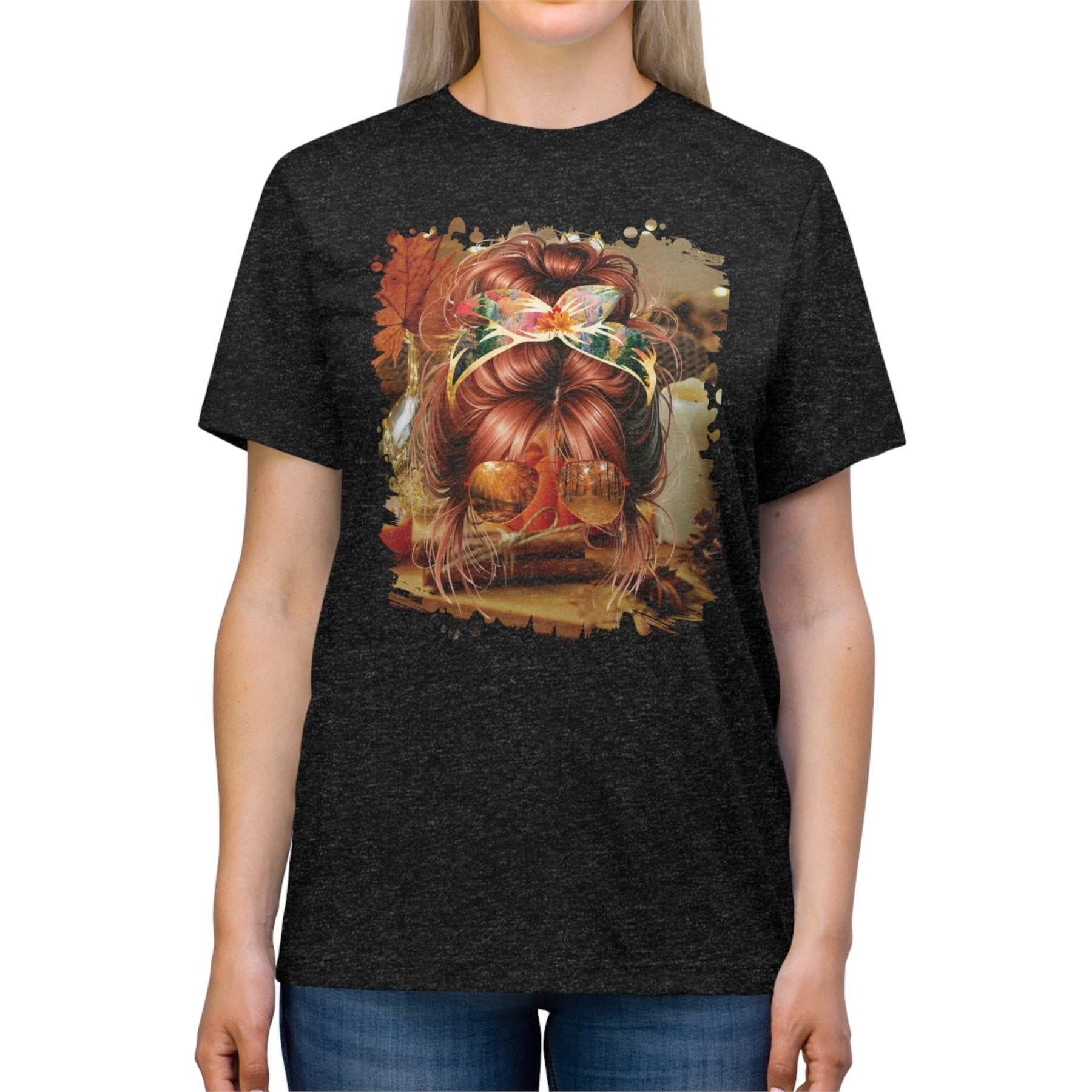 Fall Home, Red Hair Messy Bun, Unisex Triblend T - Shirt - Janlyn's Crafts