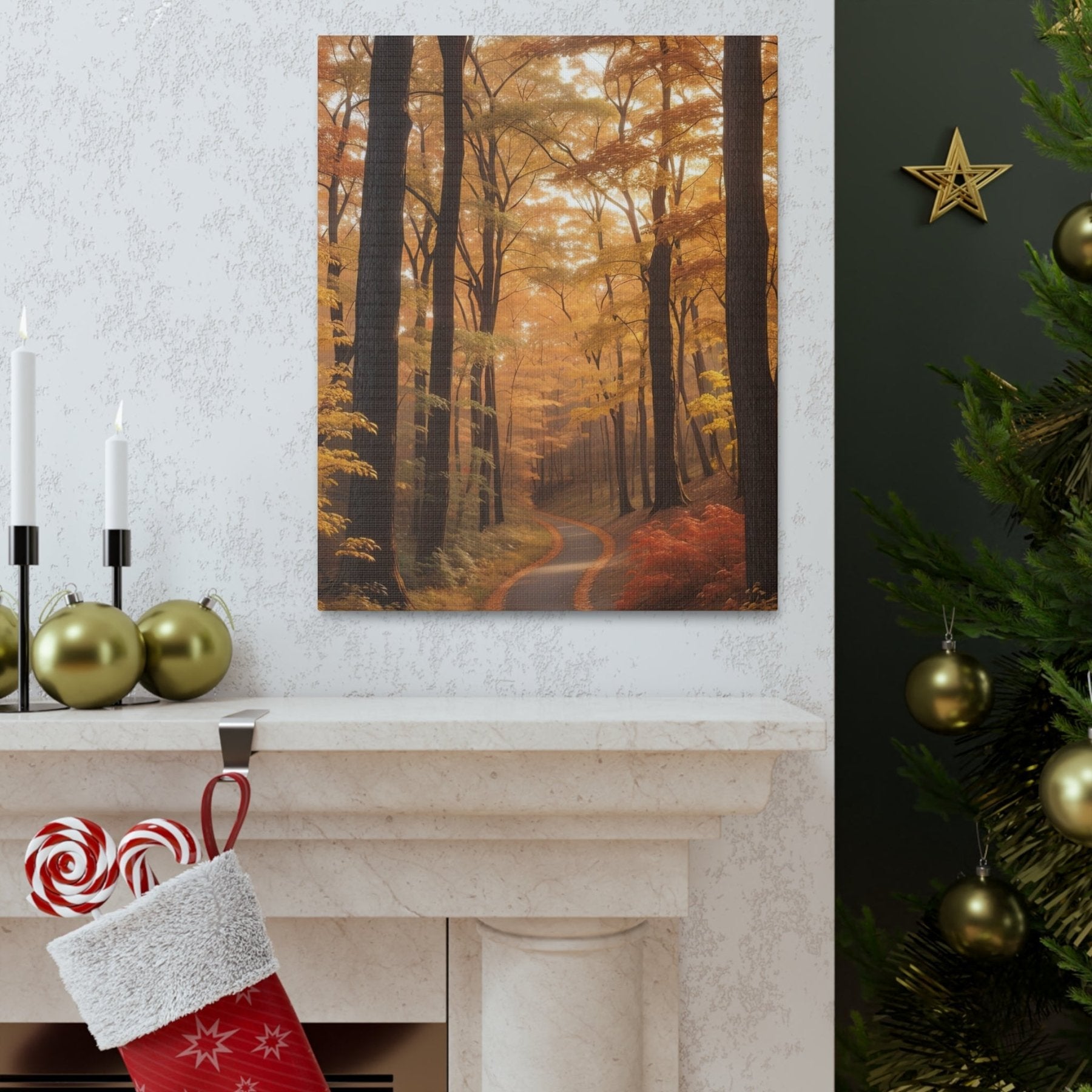 Canvas print of Forest scene in the season of Fall Autumn hung on a wall | Janlyn's Crafts