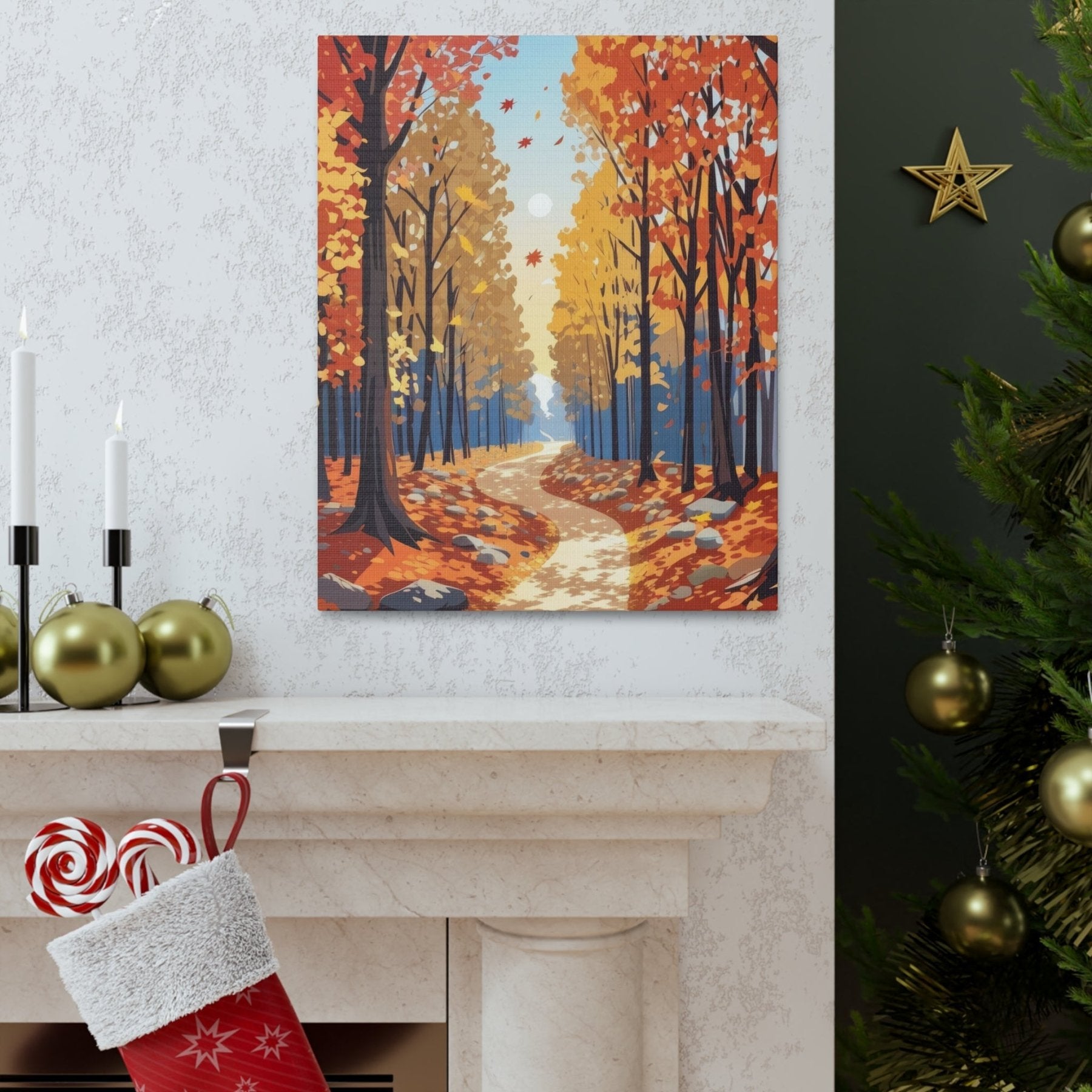 Canvas print of Forest scene in the season of Fall Autumn hung on a wall | Janlyn's Crafts