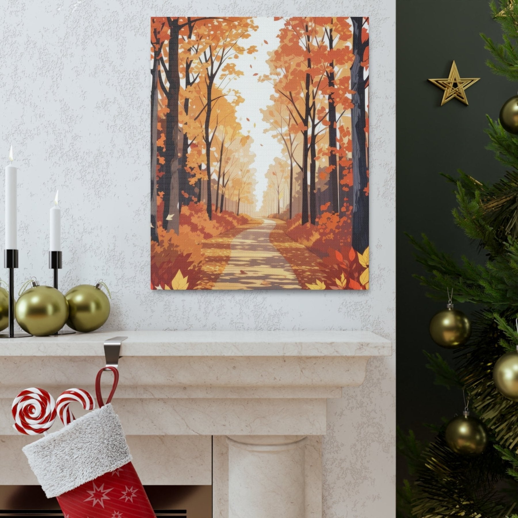 Canvas print of Forest scene in the season of Fall Autumn hung on a wall | Janlyn's Crafts