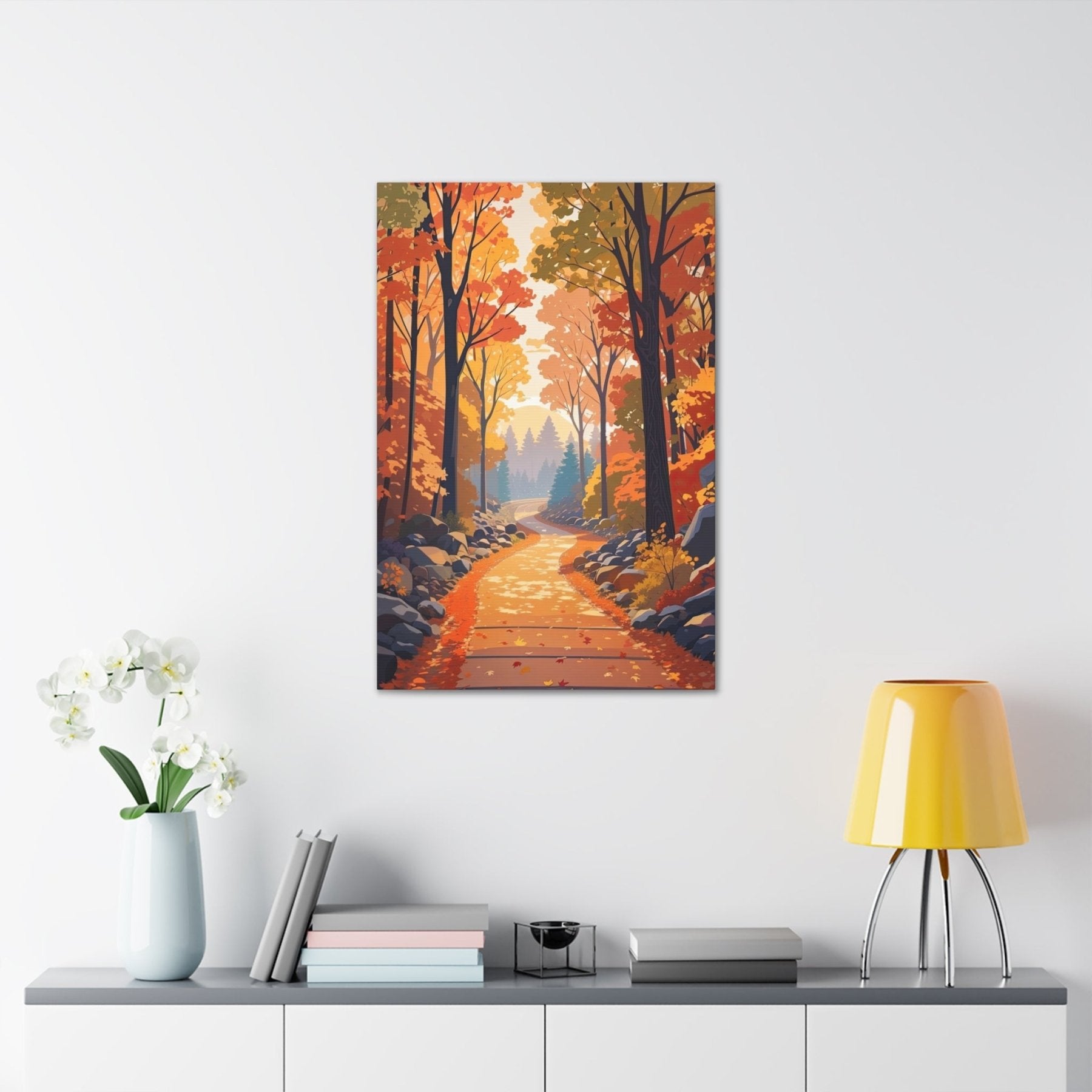 Canvas print of Forest scene in the season of Fall Autumn hung on a wall | Janlyn's Crafts