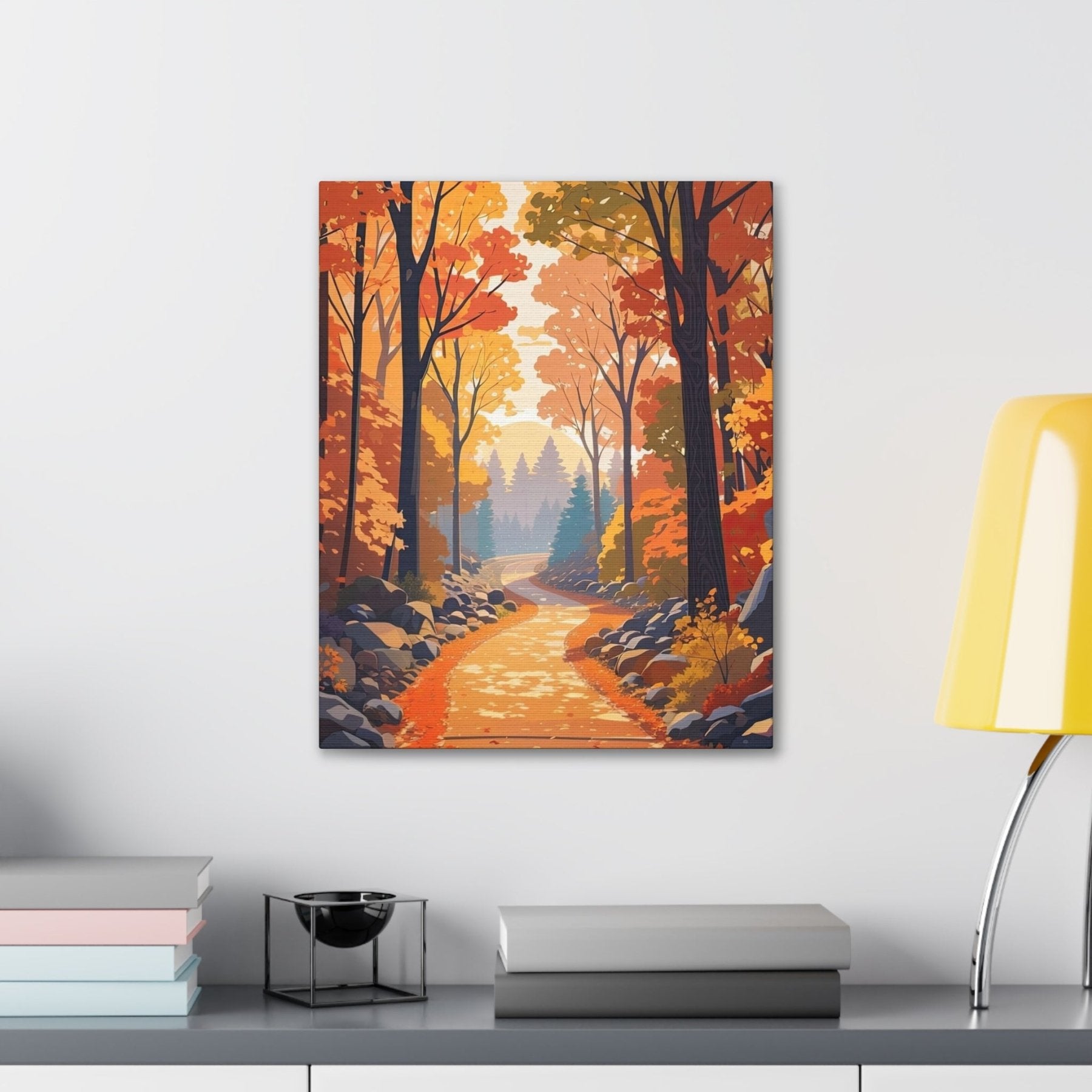 Canvas print of Forest scene in the season of Fall Autumn hung on a wall | Janlyn's Crafts