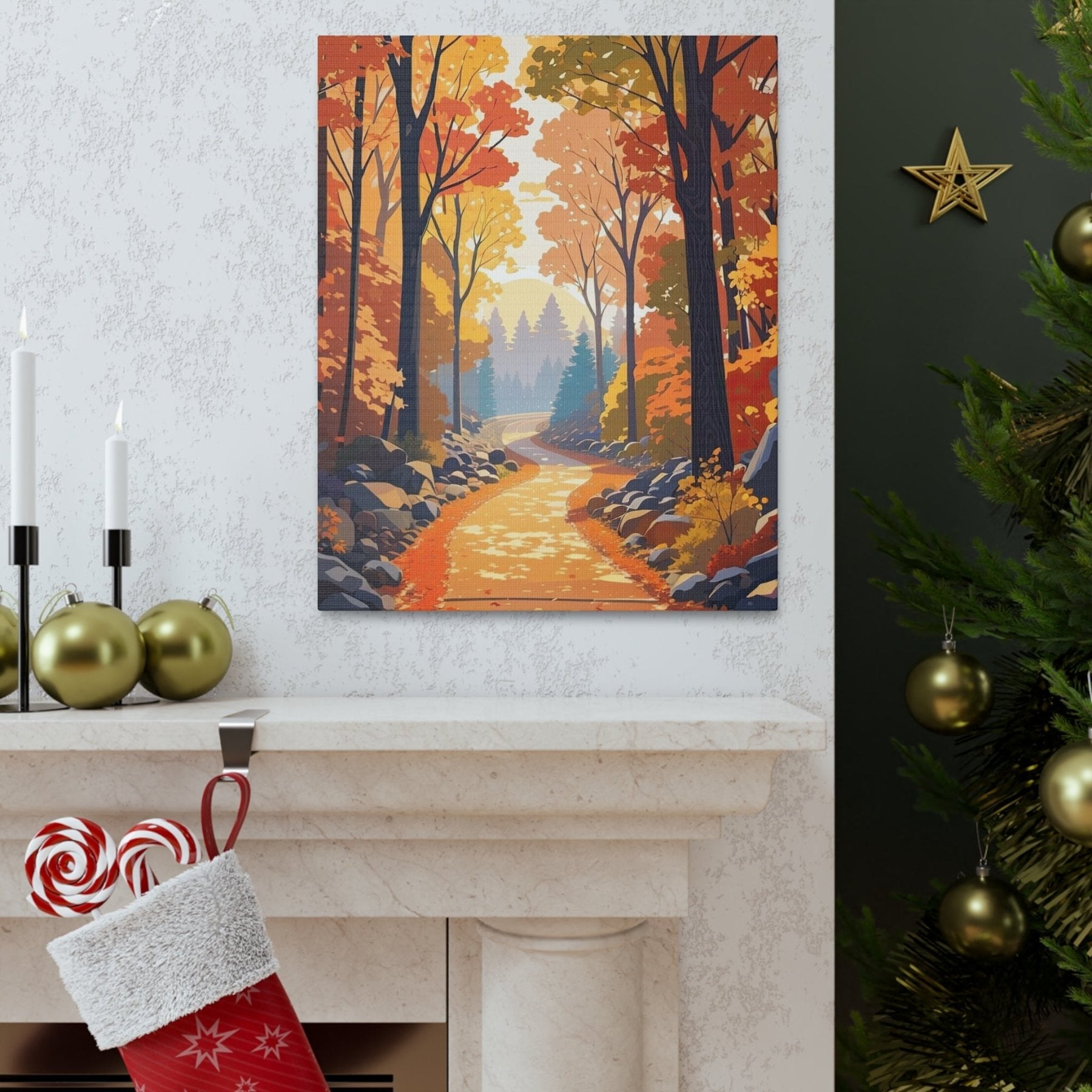 Canvas print of Forest scene in the season of Fall Autumn hung on a wall | Janlyn's Crafts