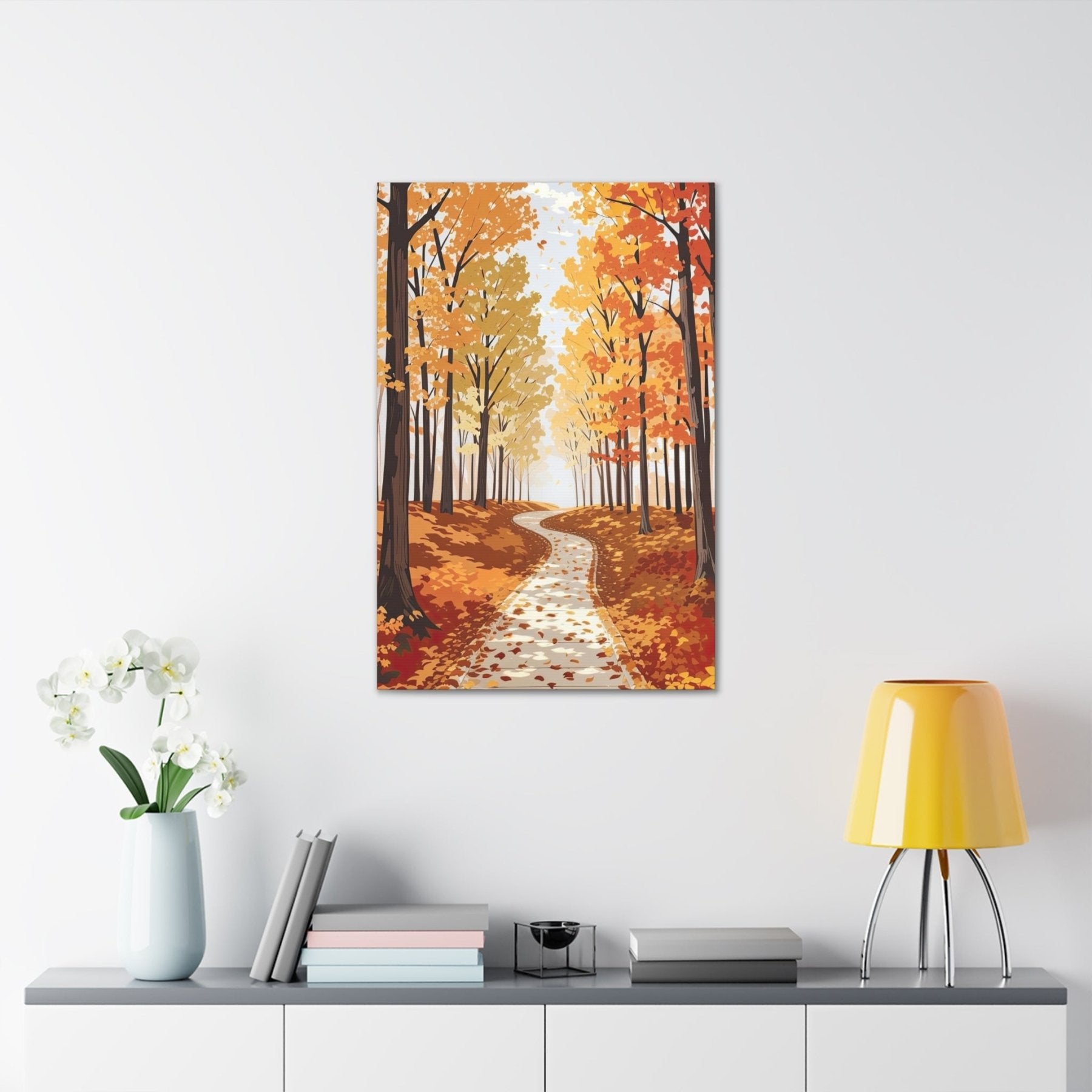 Canvas print of Forest scene in the season of Fall Autumn hung on a wall | Janlyn's Crafts