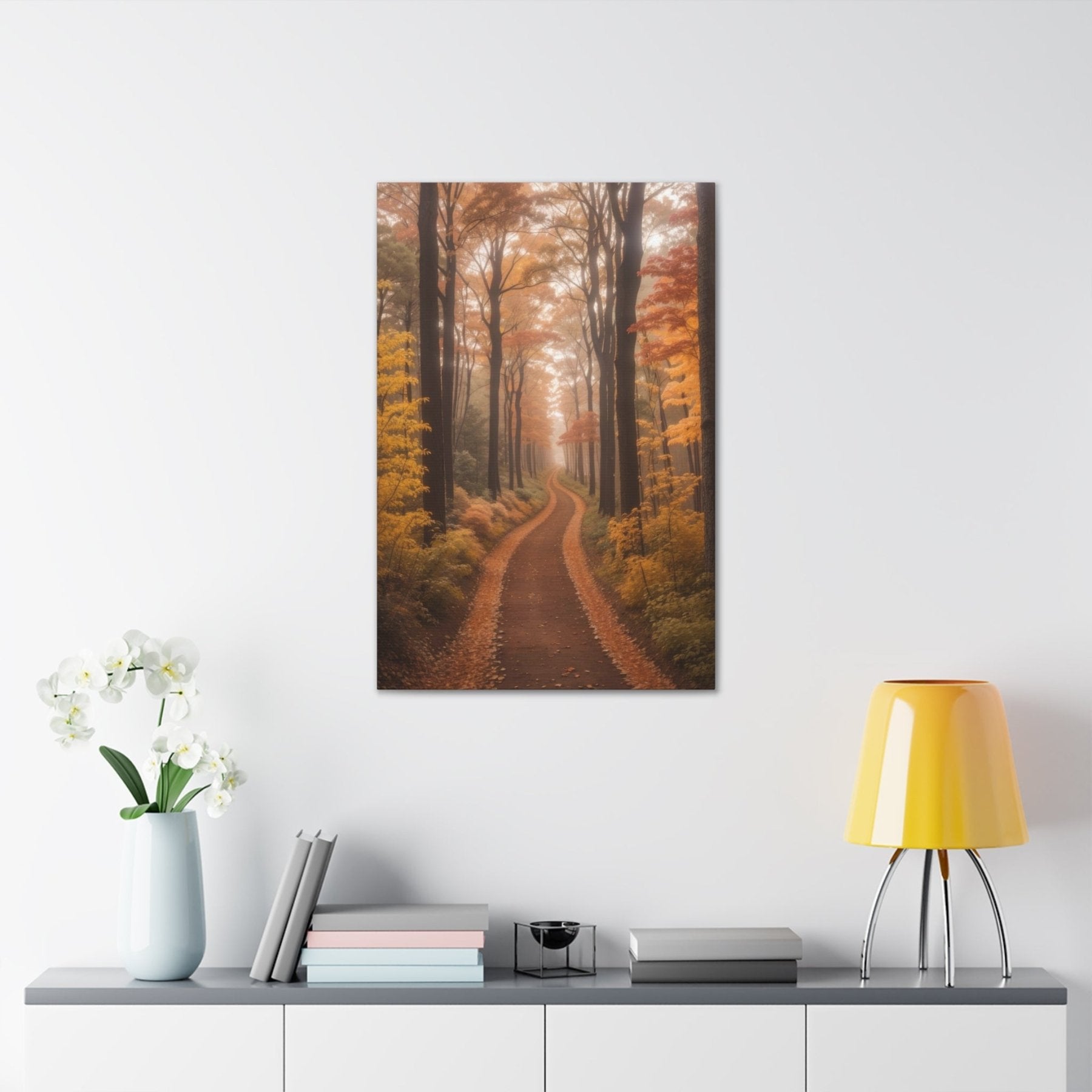 Canvas print of Forest scene in the season of Fall Autumn hung on a wall | Janlyn's Crafts