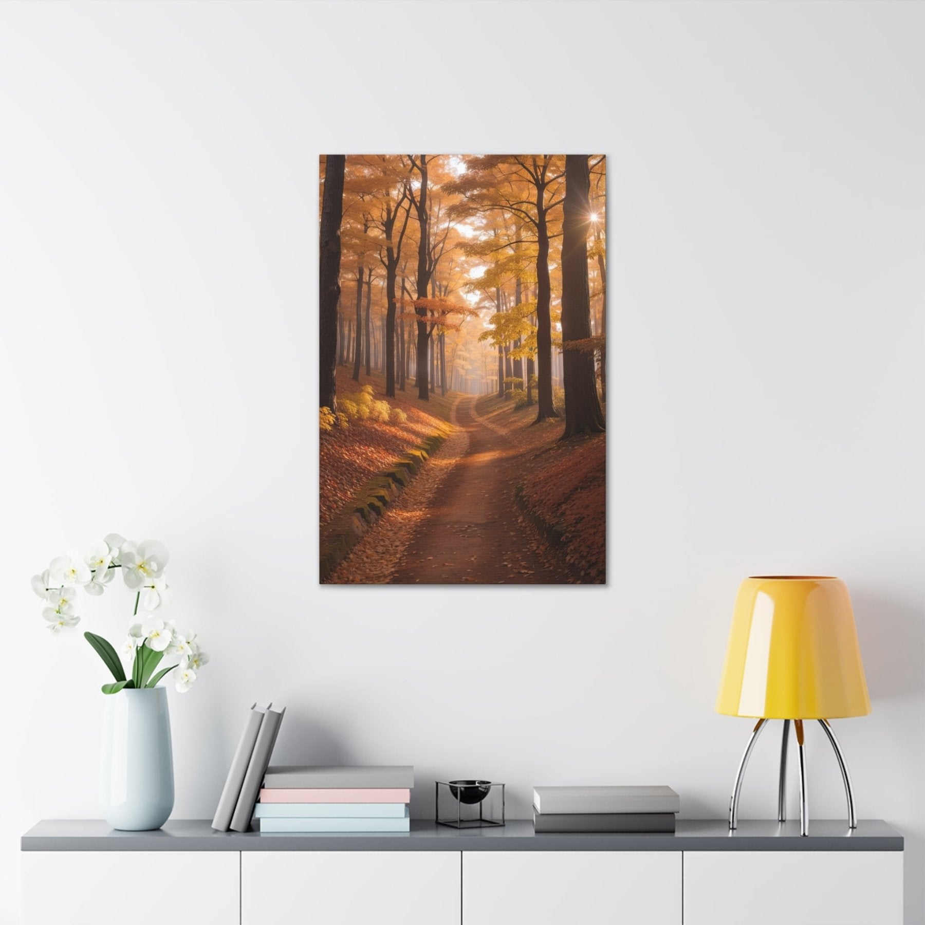 Canvas print of Forest scene in the season of Fall Autumn hung on a wall | Janlyn's Crafts