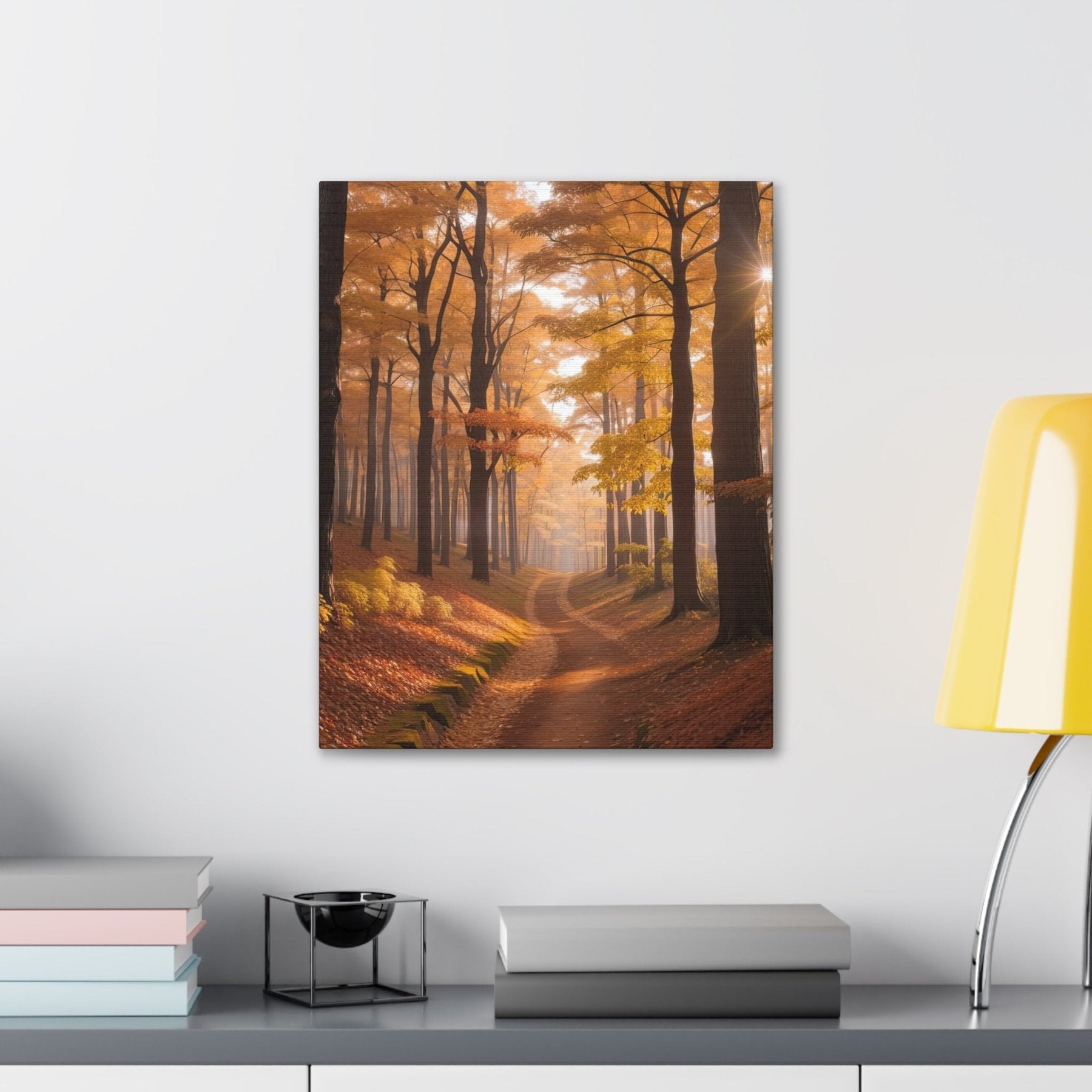 Canvas print of Forest scene in the season of Fall Autumn hung on a wall | Janlyn's Crafts