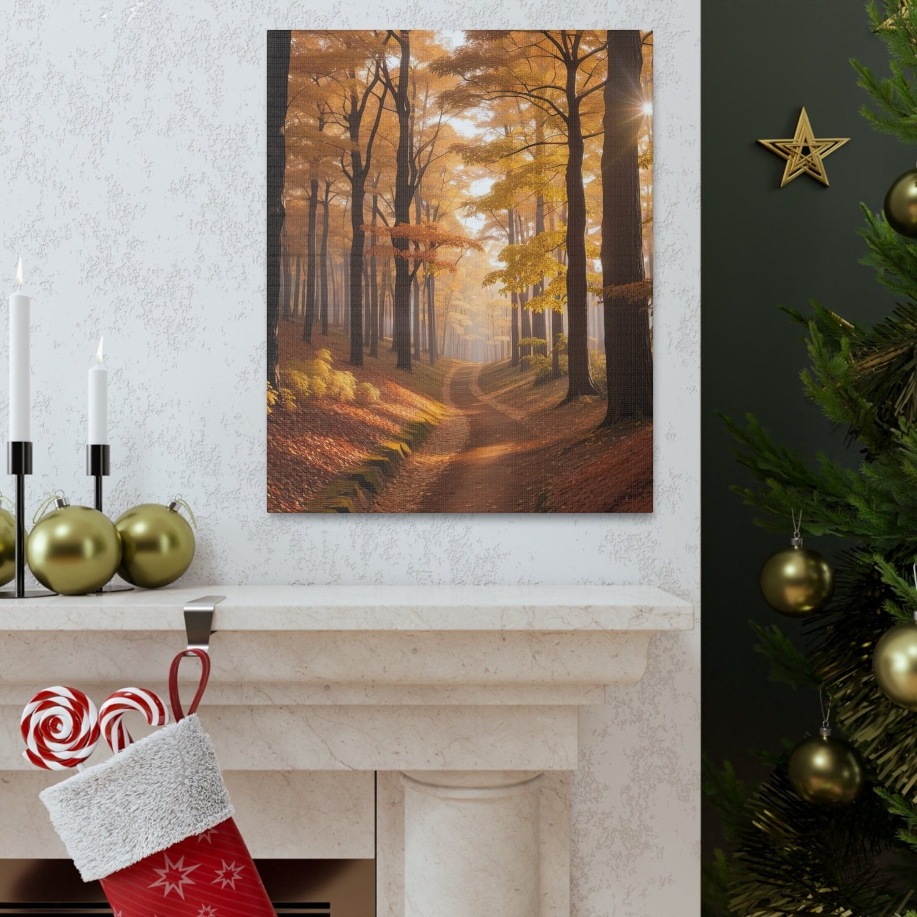 Canvas print of Forest scene in the season of Fall Autumn hung on a wall | Janlyn's Crafts