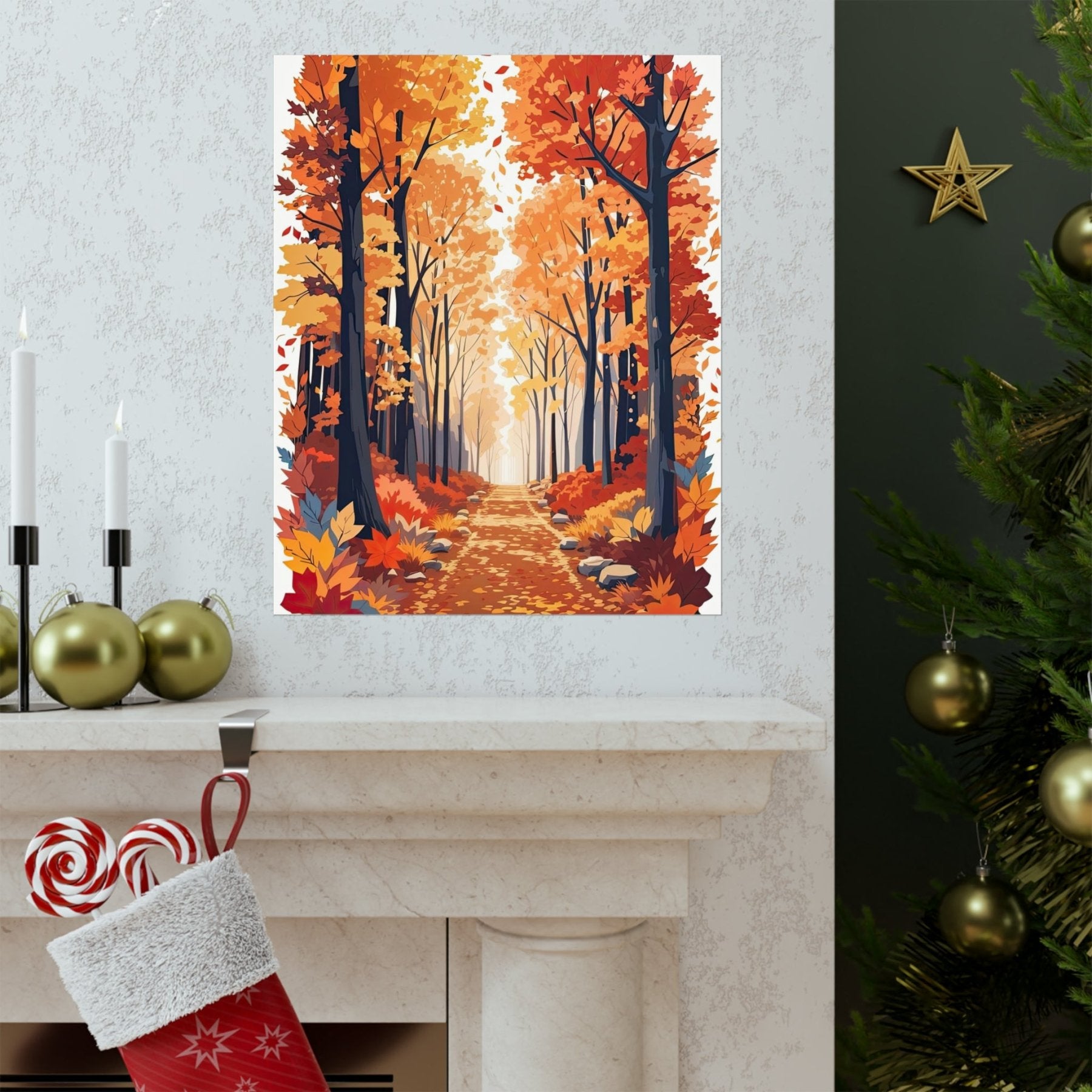 Poster print of Forest scene in the season of Fall Autumn hung on a wall | Janlyn's Crafts