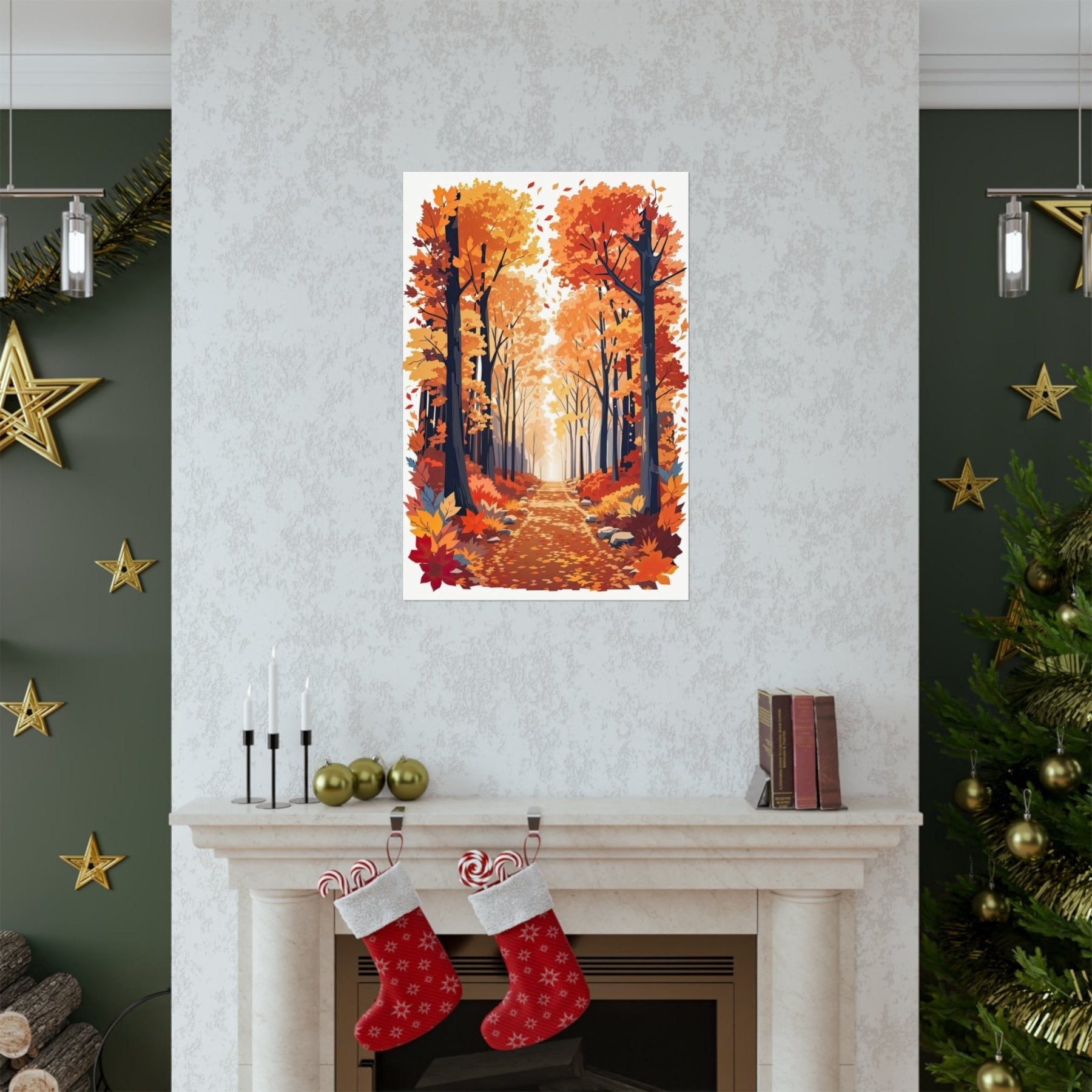 Poster print of Forest scene in the season of Fall Autumn hung on a wall | Janlyn's Crafts