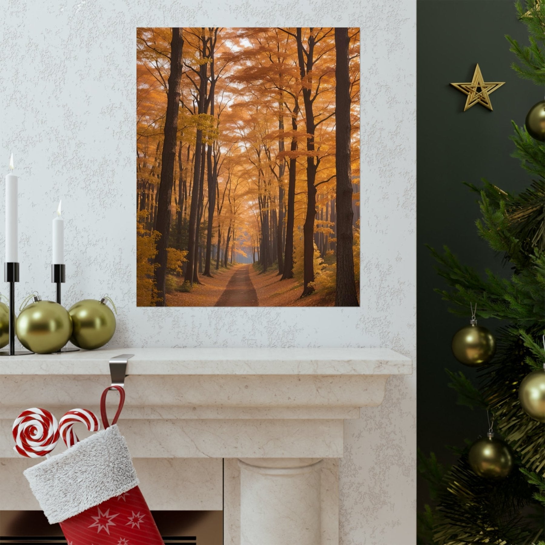 Poster print of Forest scene in the season of Fall Autumn hung on a wall | Janlyn's Crafts