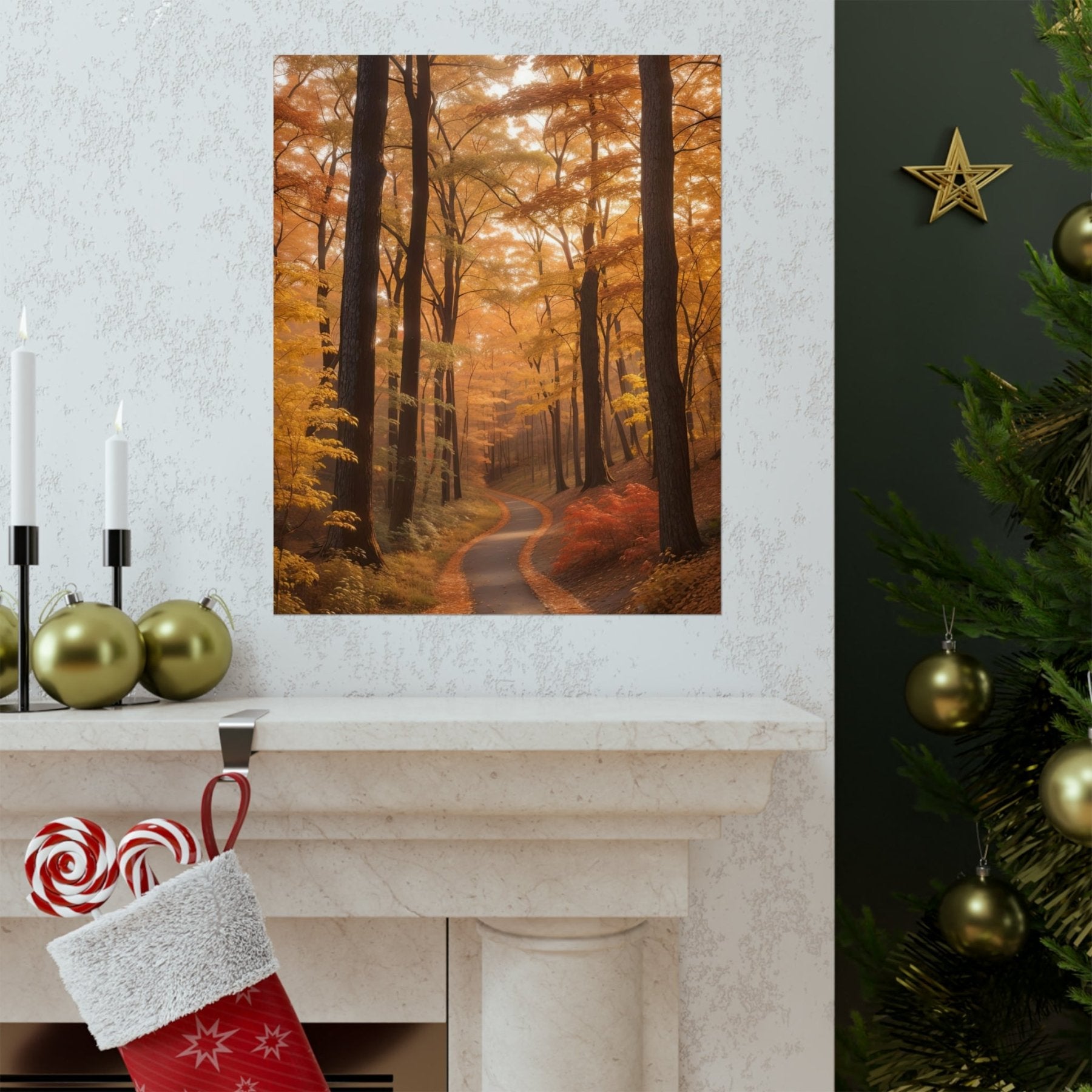 Poster print of Forest scene in the season of Fall Autumn hung on a wall | Janlyn's Crafts