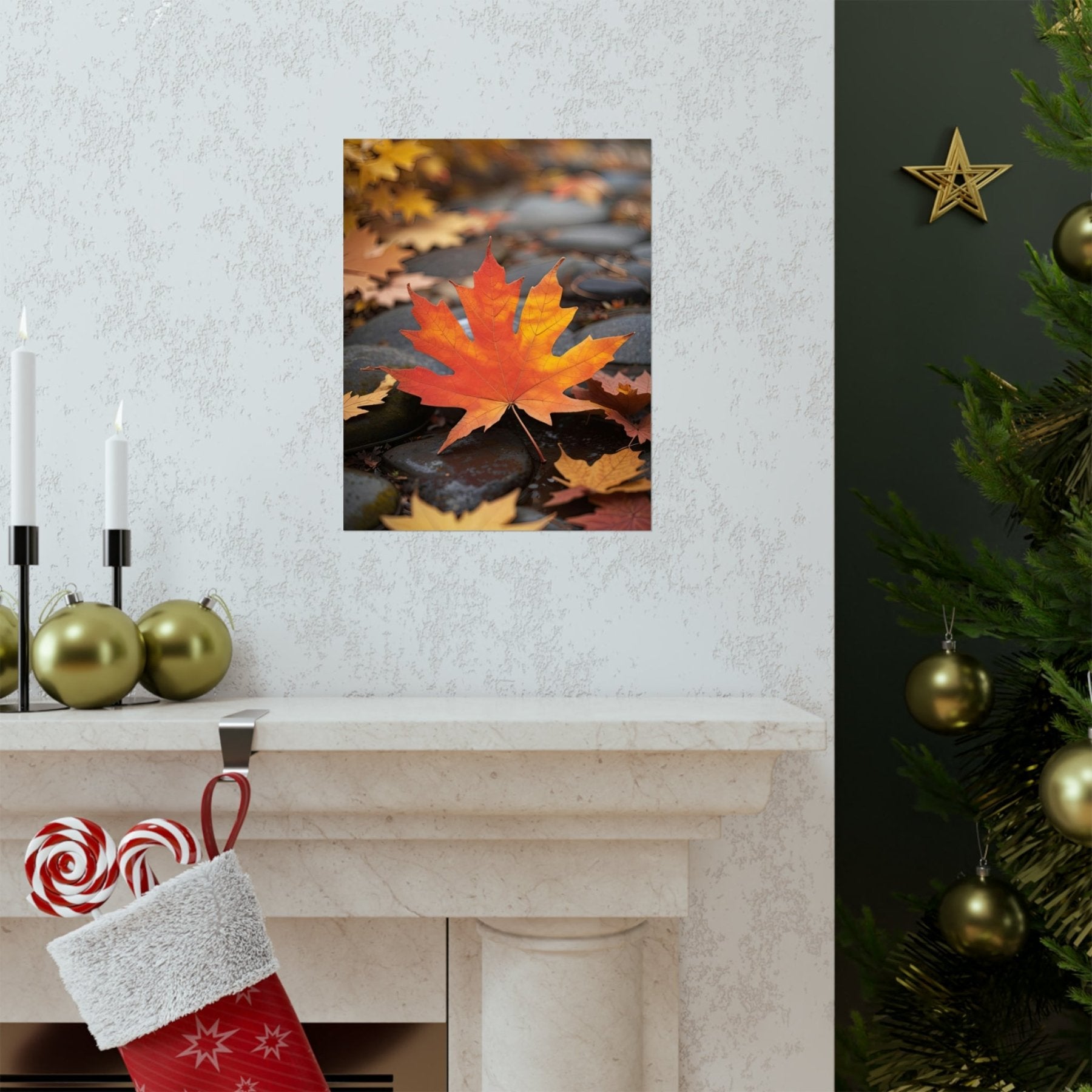 Poster print of a leaf in the season of Fall Autumn hung on a wall | Janlyn's Crafts