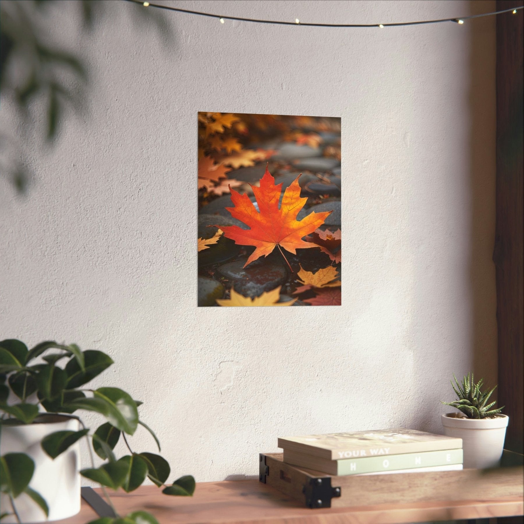 Poster print of a leaf in the season of Fall Autumn hung on a wall | Janlyn's Crafts