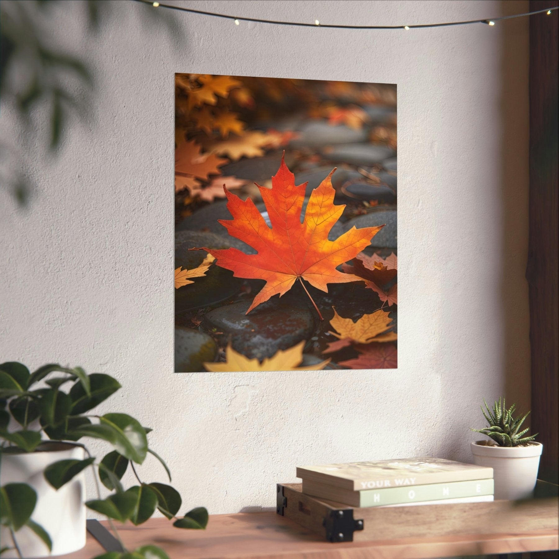 Poster print of a leaf in the season of Fall Autumn hung on a wall | Janlyn's Crafts