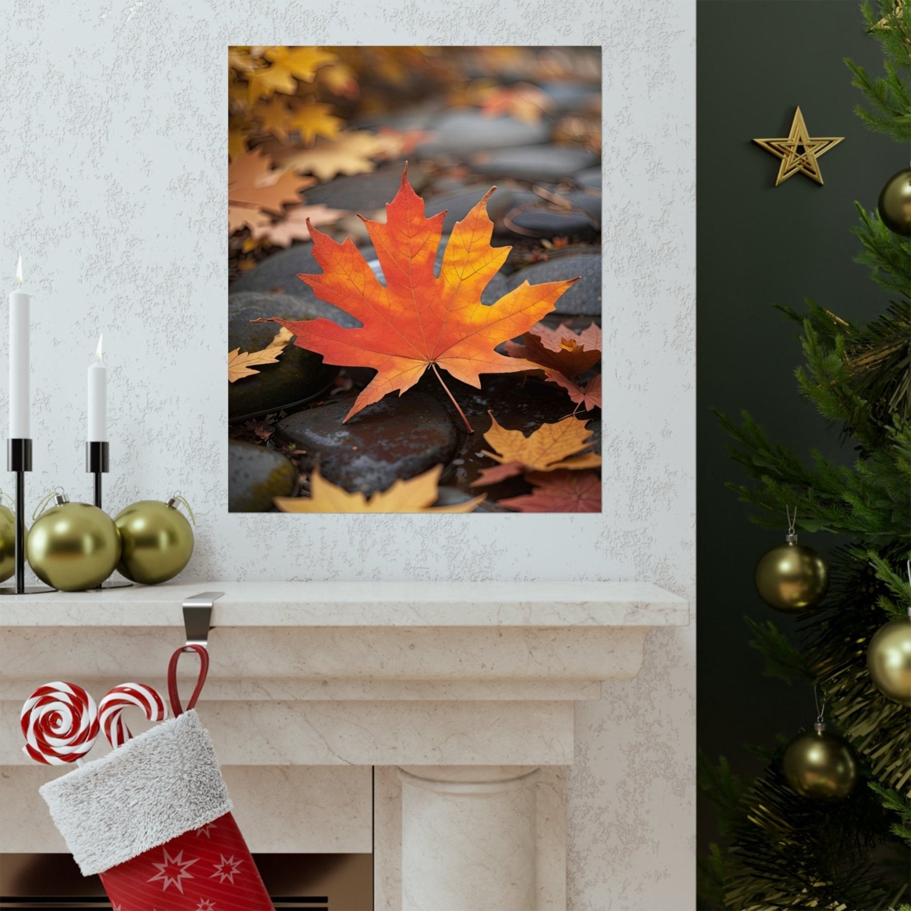 Poster print of a leaf in the season of Fall Autumn hung on a wall | Janlyn's Crafts