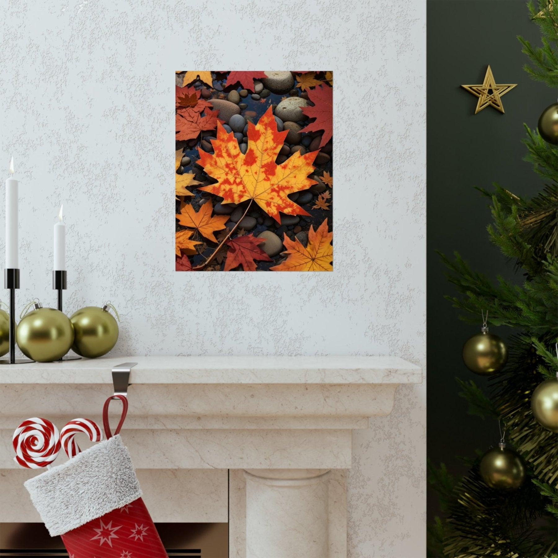 Poster print of a leaf in the season of Fall Autumn hung on a wall | Janlyn's Crafts