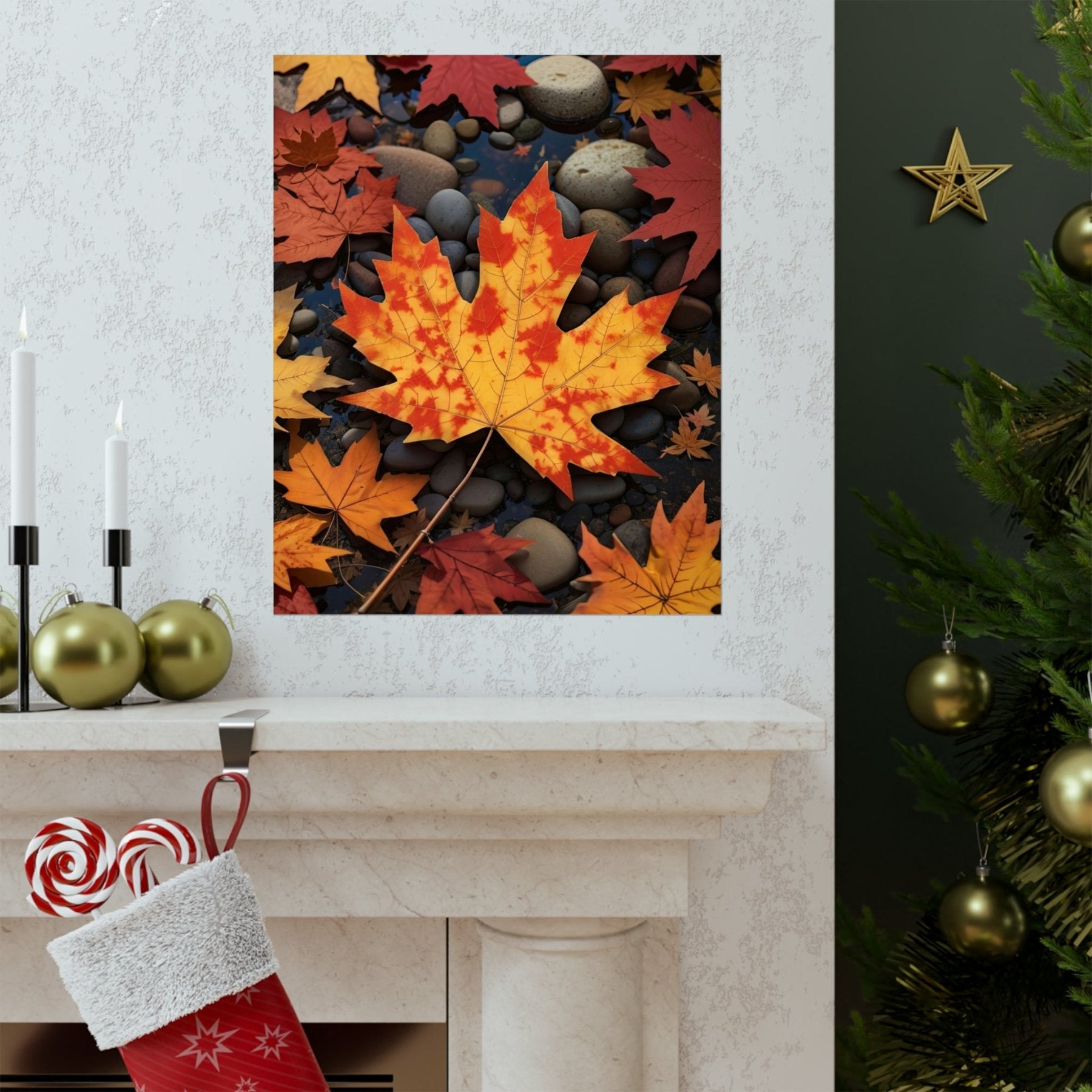 Poster print of a leaf in the season of Fall Autumn hung on a wall | Janlyn's Crafts