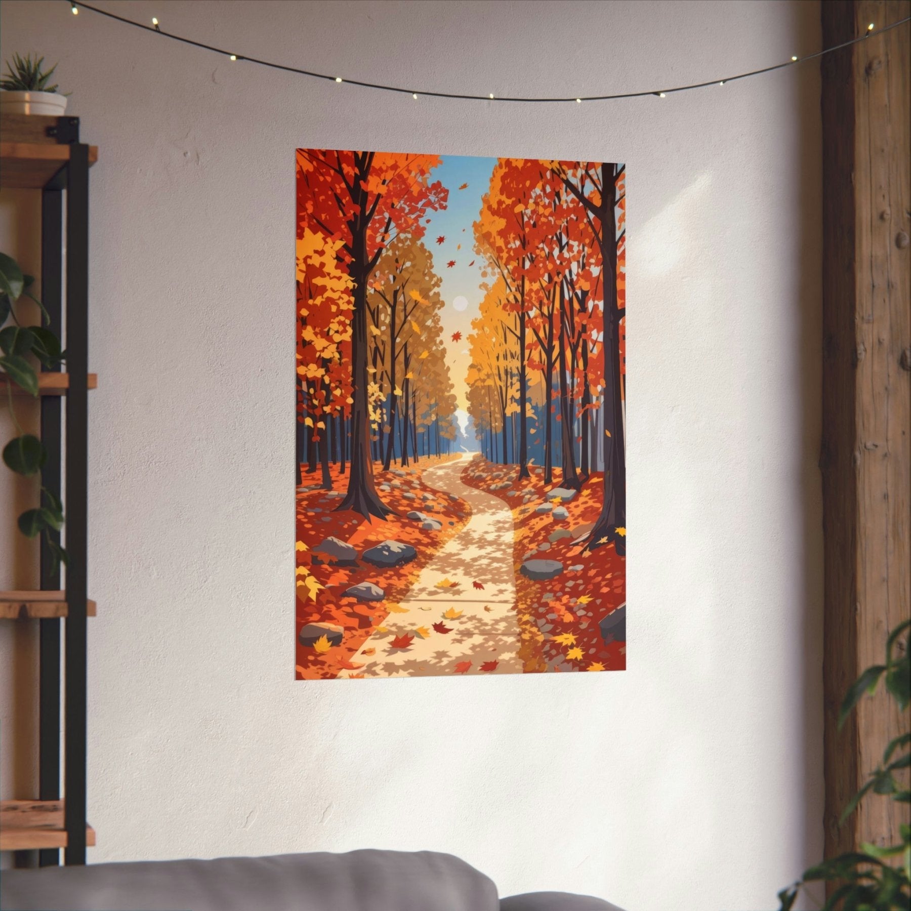 Poster print of Forest scene in the season of Fall Autumn hung on a wall in available print sizes | Janlyn's Crafts