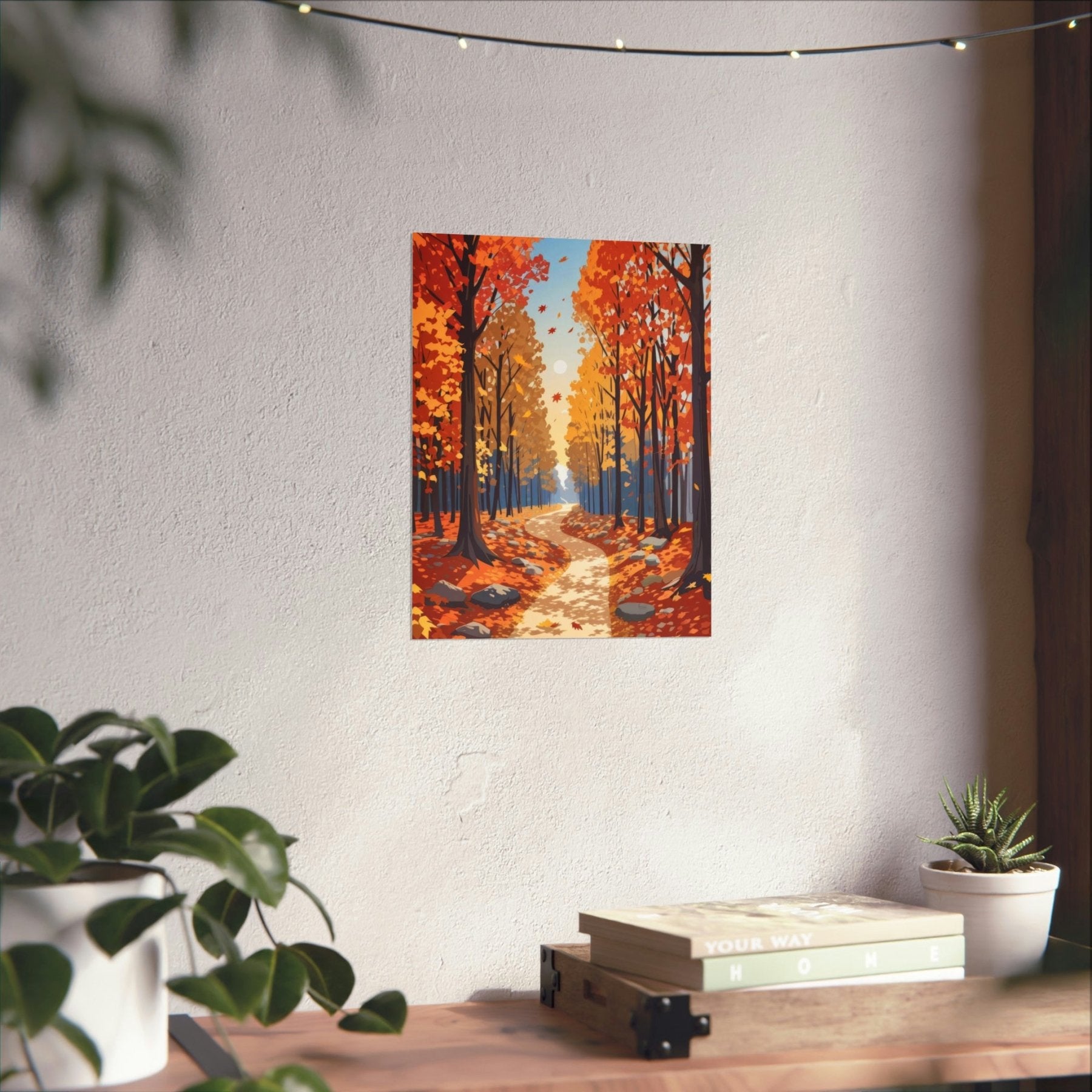 Poster print of Forest scene in the season of Fall Autumn hung on a wall in available print sizes | Janlyn's Crafts