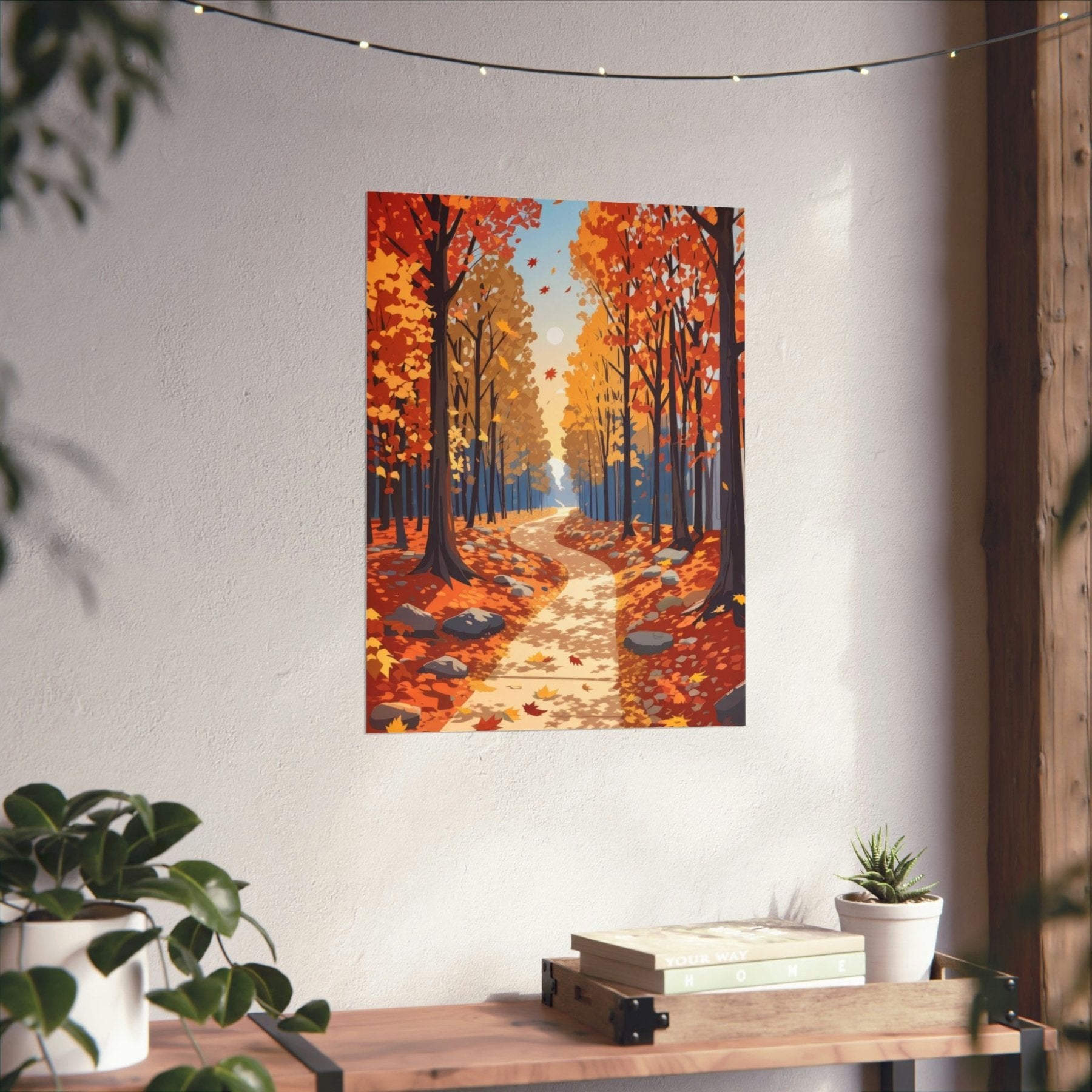 Poster print of Forest scene in the season of Fall Autumn hung on a wall in available print sizes | Janlyn's Crafts