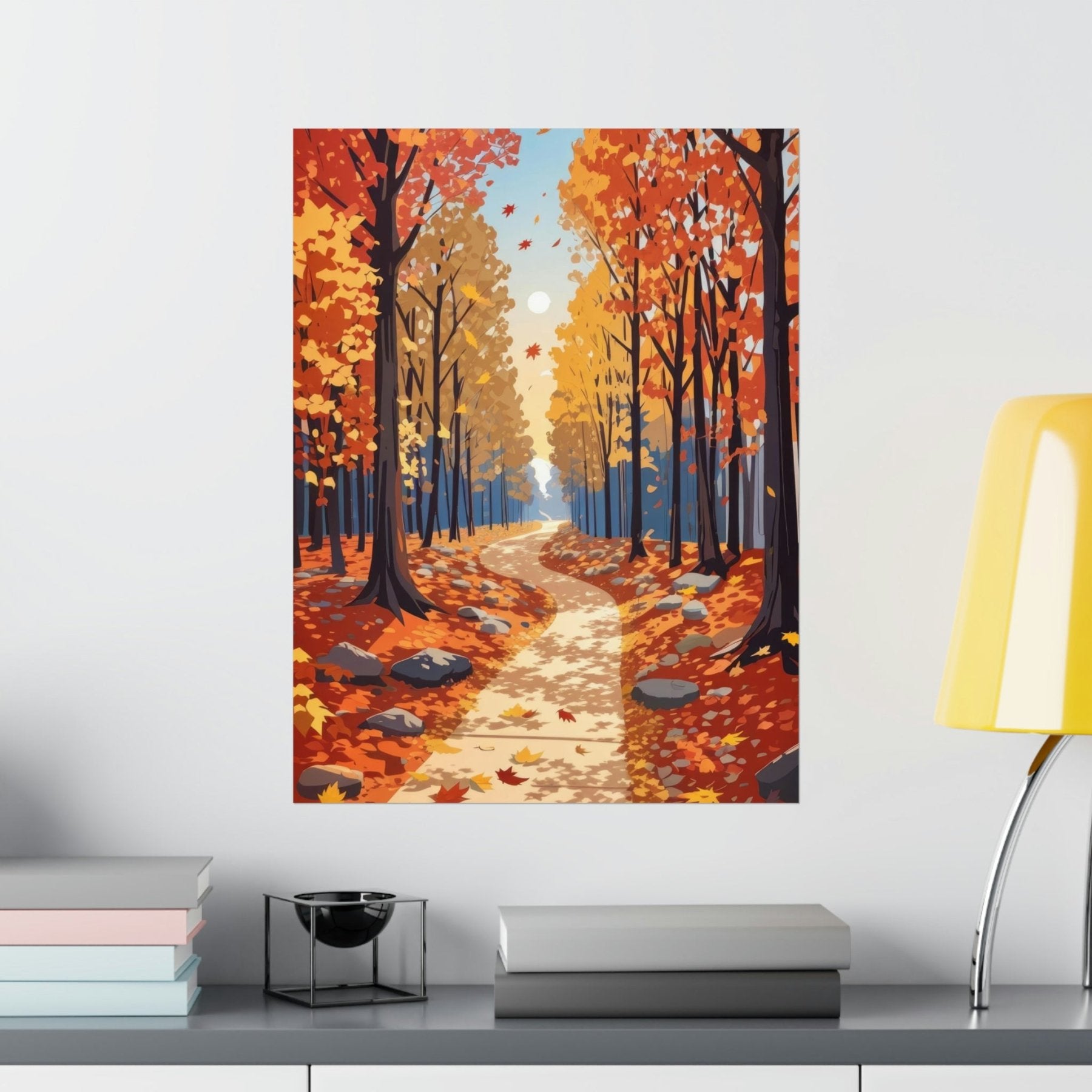 Poster print of Forest scene in the season of Fall Autumn hung on a wall in available print sizes | Janlyn's Crafts