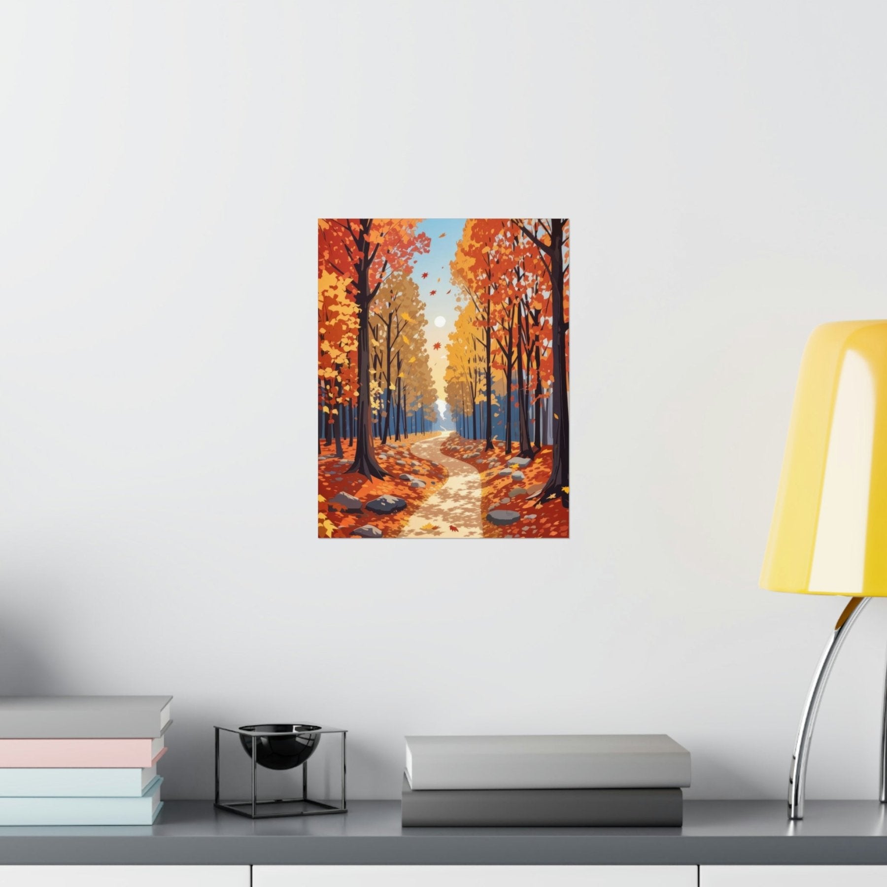 Poster print of Forest scene in the season of Fall Autumn hung on a wall in available print sizes | Janlyn's Crafts