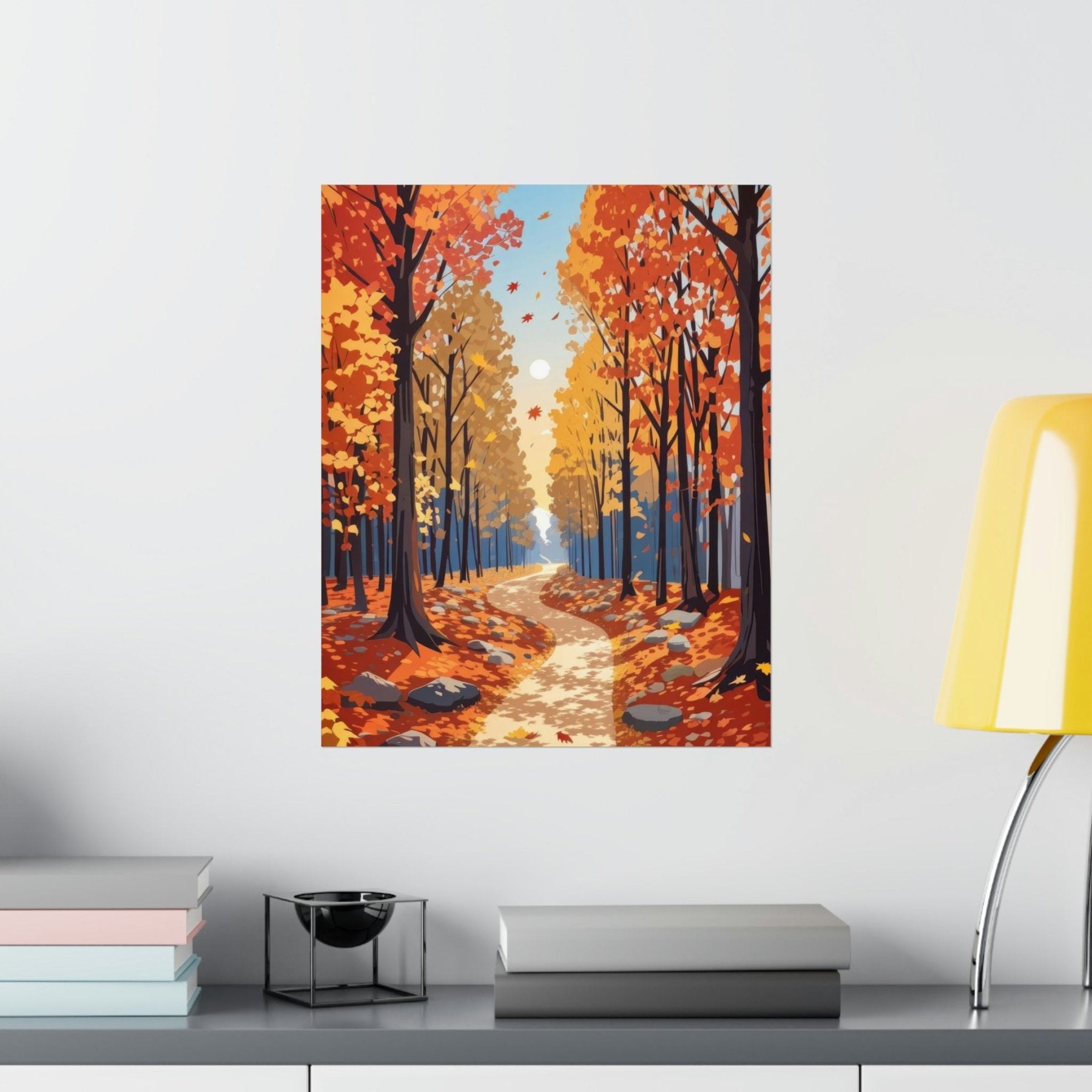 Poster print of Forest scene in the season of Fall Autumn hung on a wall in available print sizes | Janlyn's Crafts