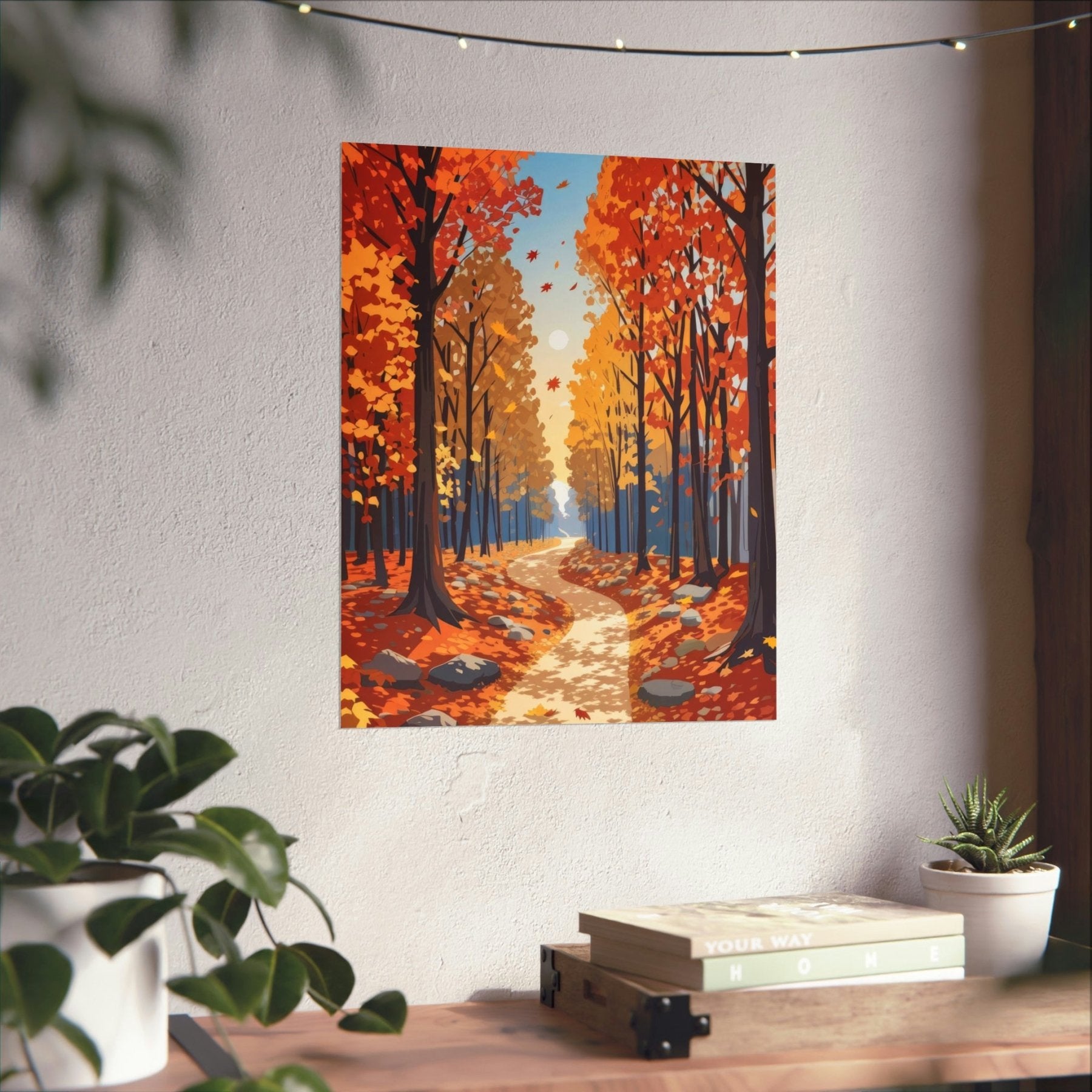 Poster print of Forest scene in the season of Fall Autumn hung on a wall in available print sizes | Janlyn's Crafts