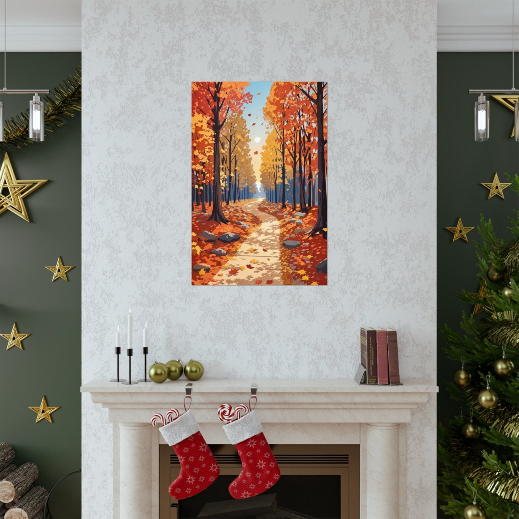 Poster print of Forest scene in the season of Fall Autumn hung on a wall in available print sizes | Janlyn's Crafts