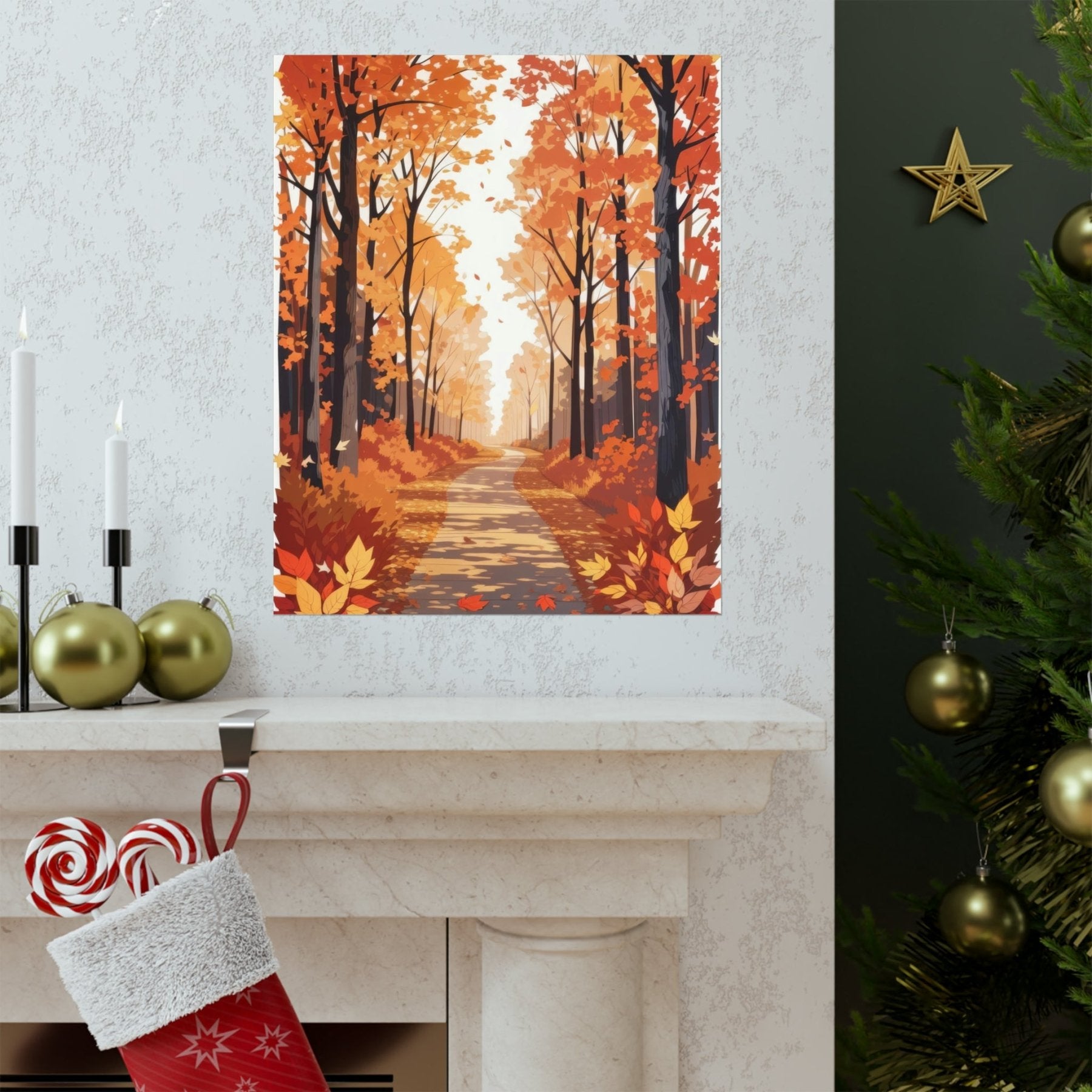 Poster print of Forest scene in the season of Fall Autumn hung on a wall | Janlyn's Crafts