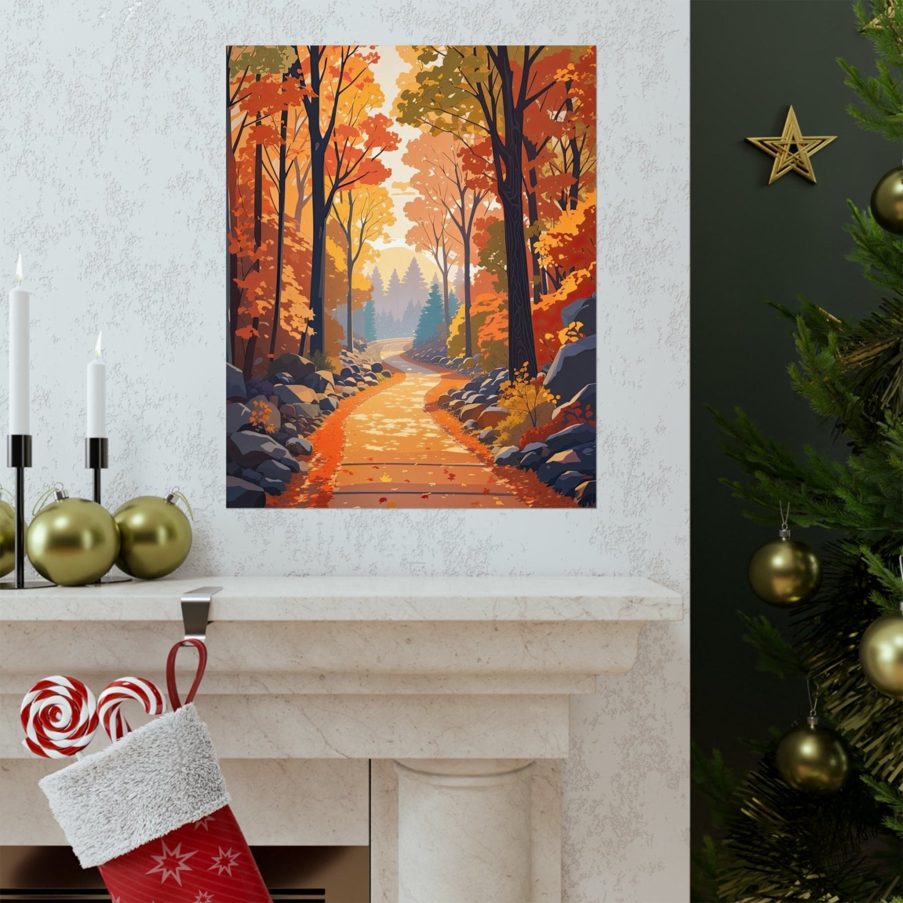 Poster print of Forest scene in the season of Fall Autumn hung on a wall | Janlyn's Crafts