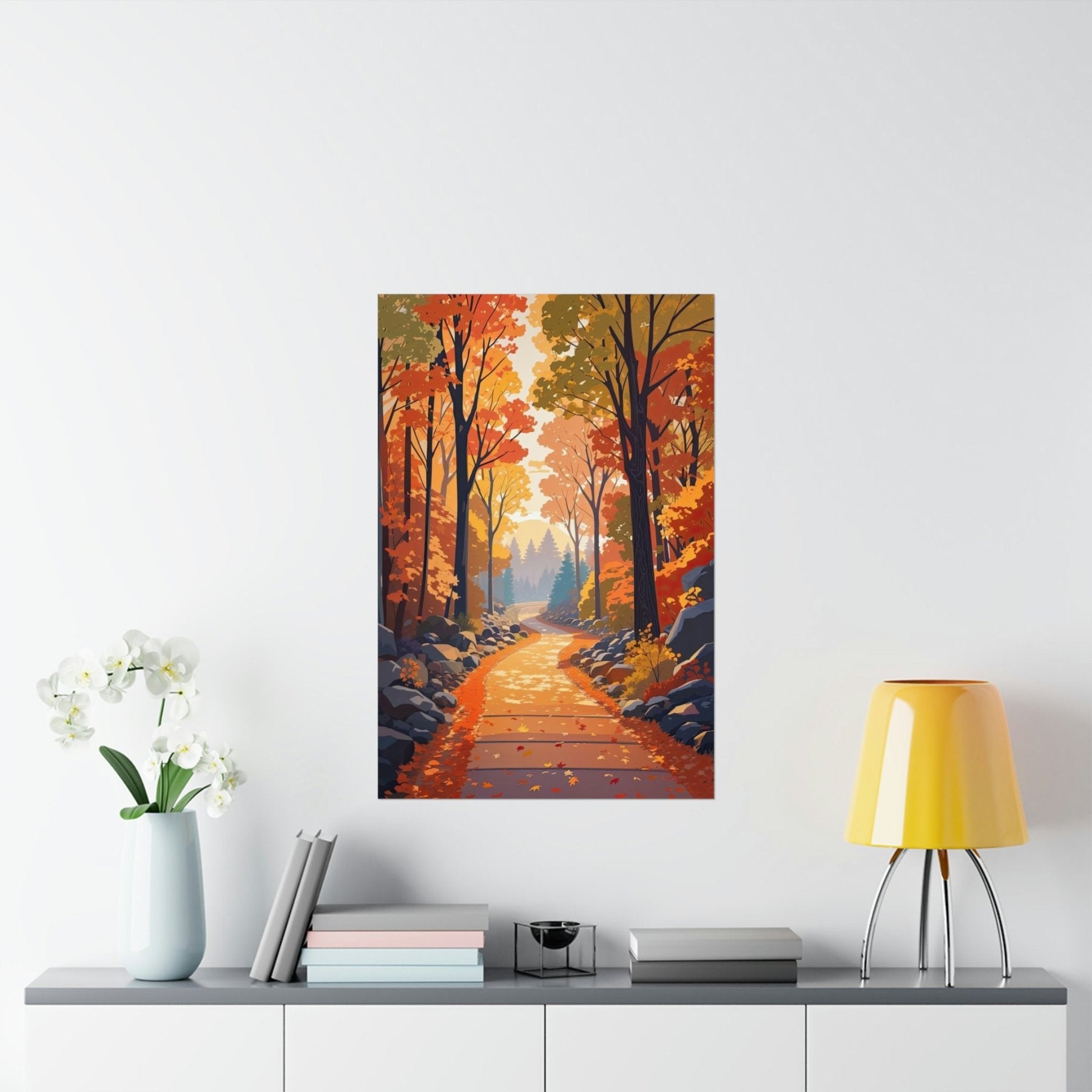 Poster print of Forest scene in the season of Fall Autumn hung on a wall | Janlyn's Crafts