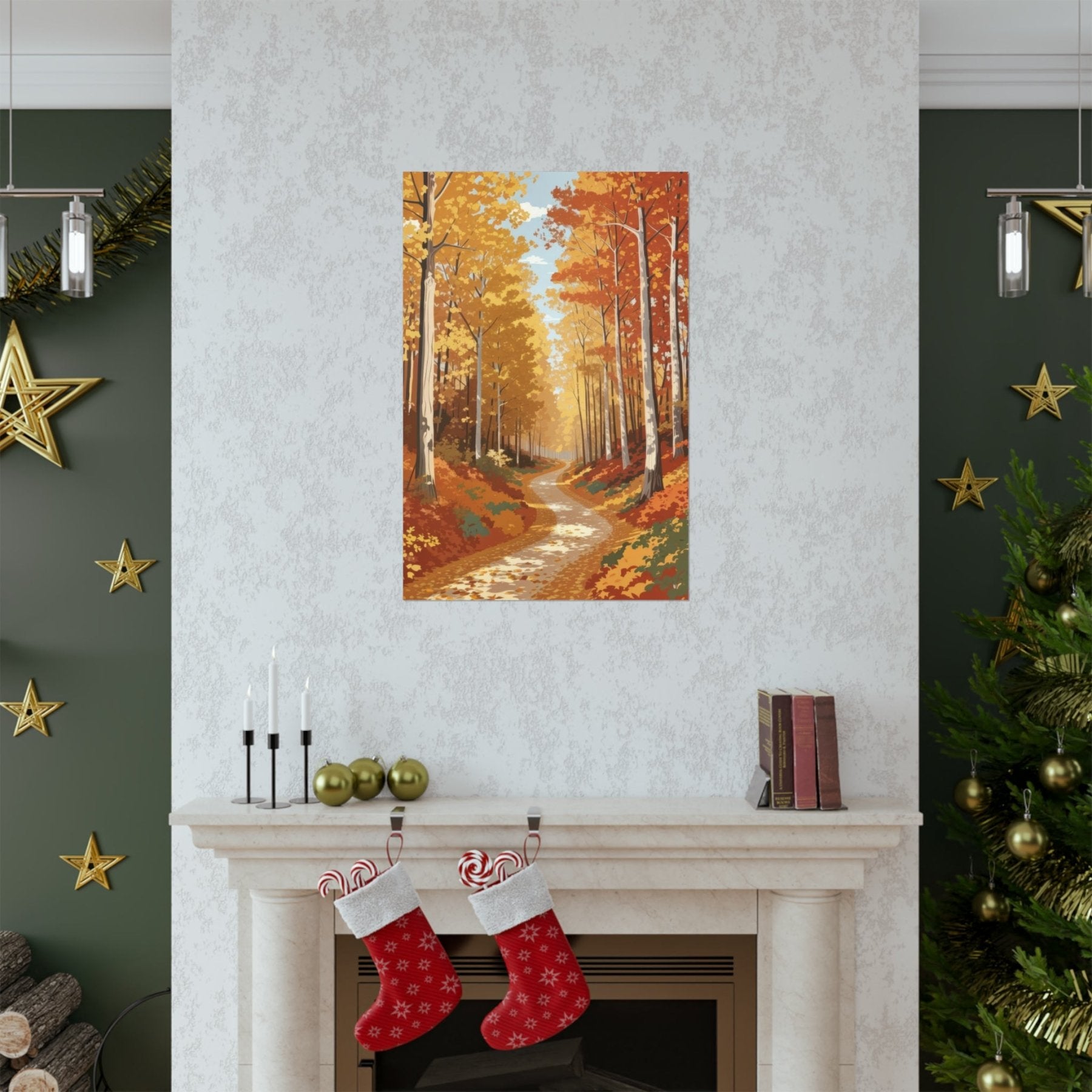 Poster print of Forest scene in the season of Fall Autumn hung on a wall | Janlyn's Crafts